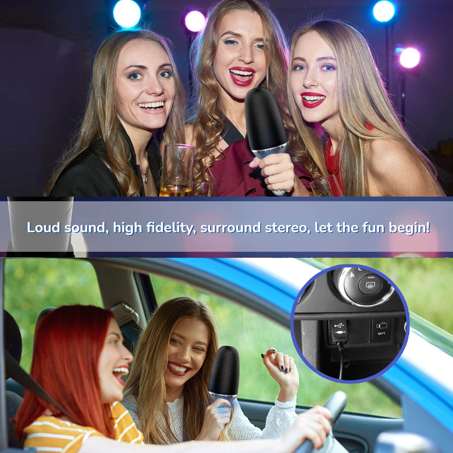 Wireless Karaoke Mic for Home, Car & Parties - Bluetooth Portable