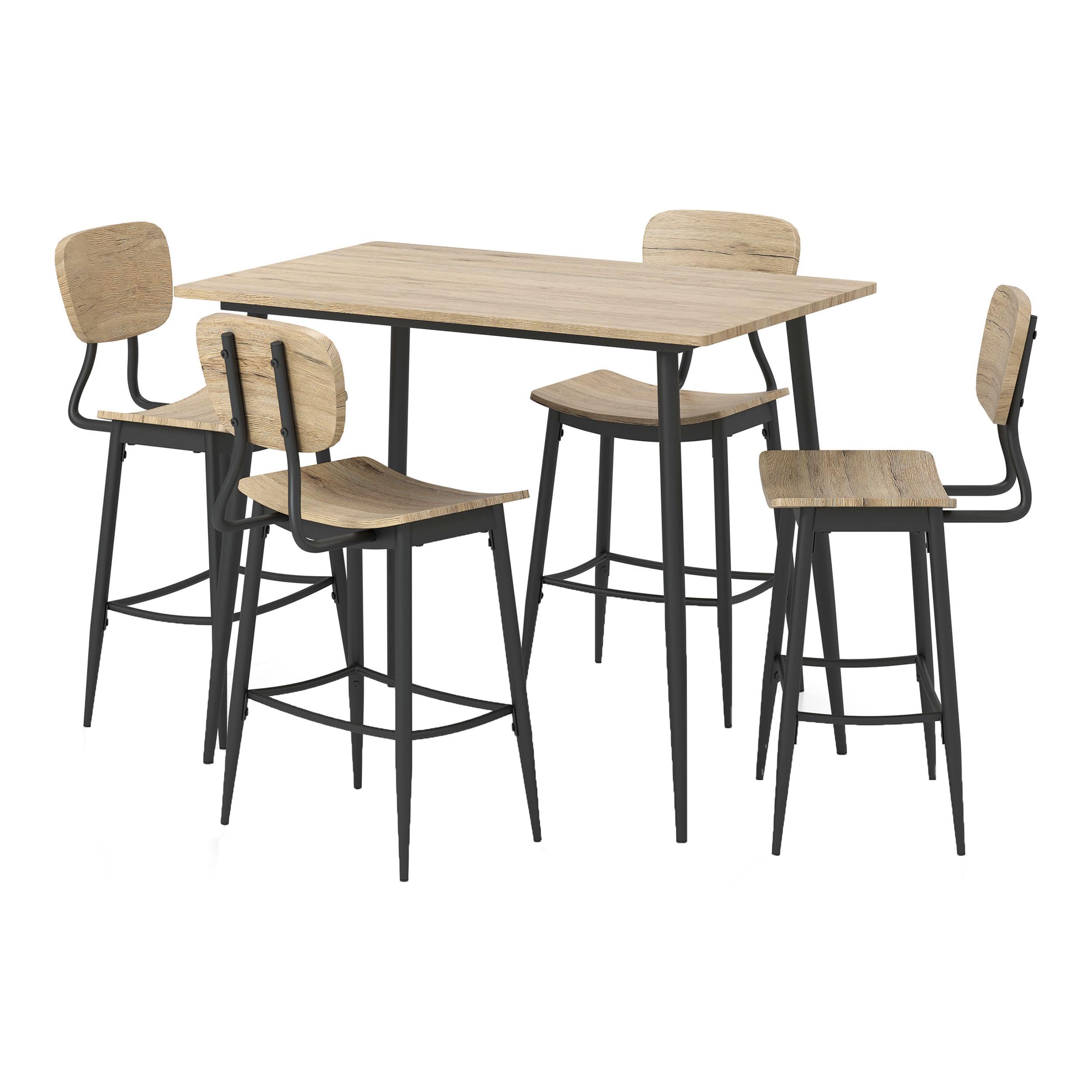 Furniture of America Shandry Wood 5-Piece Counter Height Dining Set in Natural - Modern Kitchen Table and Stools for Small Space, Breakfast Nook, or Bar Area
