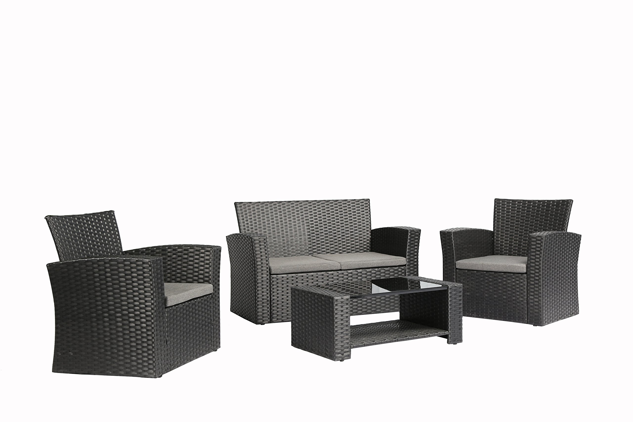 4-Piece Outdoor Patio Furniture Set - PE Rattan Wicker Garden Chairs with Cushions, Black - Perfect for Backyard, Poolside & Terrace Relaxation