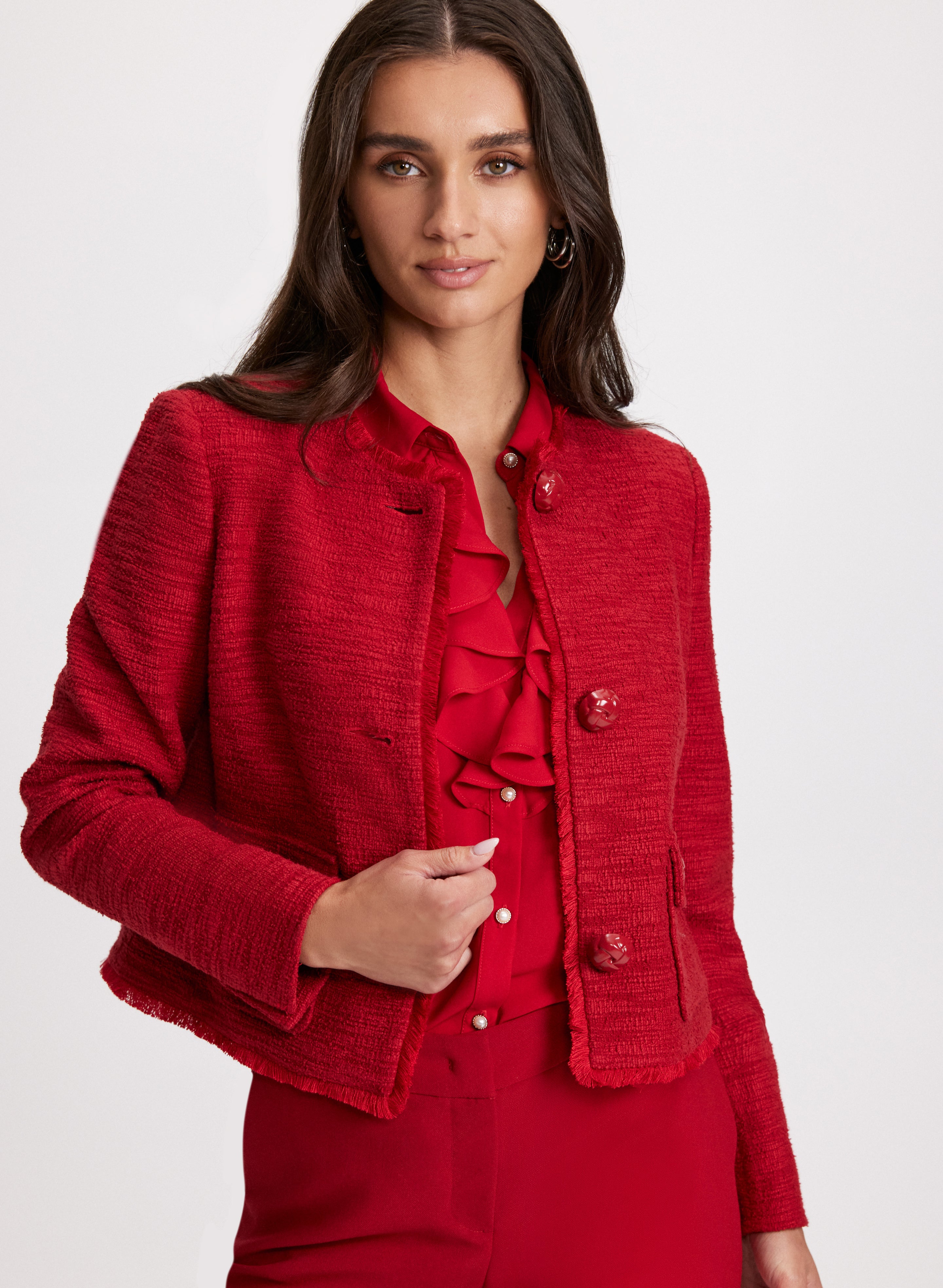 Stylish Button Detail Bouclé Jacket for Women | Trendy Knit Blazer Coat | Perfect for Office, Casual Outings & Fall Layering