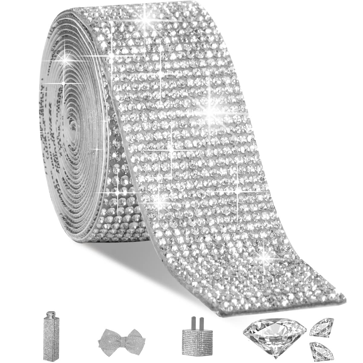 Self-Adhesive Crystal Rhinestone Diamond Ribbon - 1 Roll (3 Yards) with 12 Rows of 2mm Rhinestones for DIY Crafts, Christmas & Birthday Decorations - Silver | Perfect for Scrapbooking, Gift Wrapping, Wedding Invitations & Home Decor