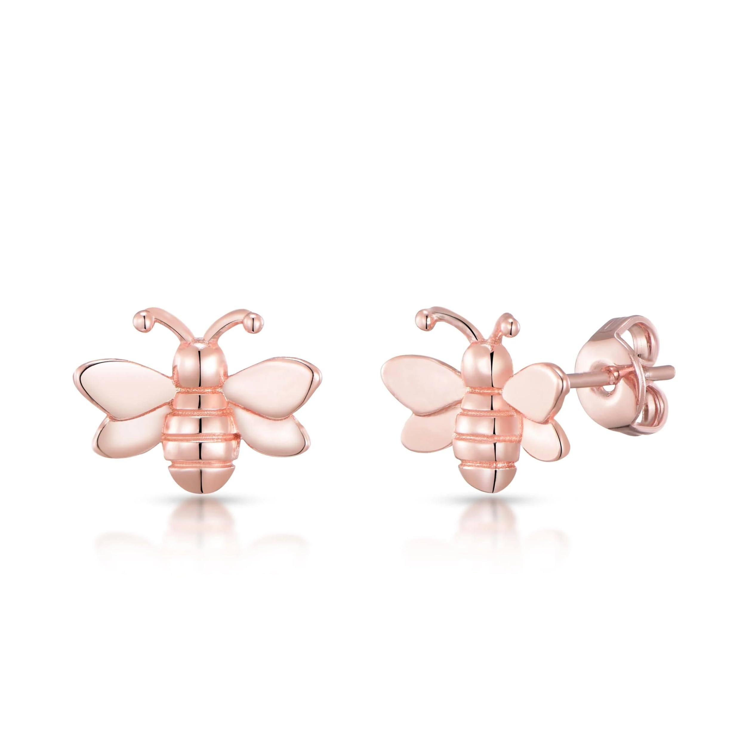 Philip Jones Rose Gold Plated Bumble Bee Earrings - Dainty Floral Jewelry for Women, Gift for Her, Birthday & Anniversary Present, Perfect for Spring & Summer Outfits