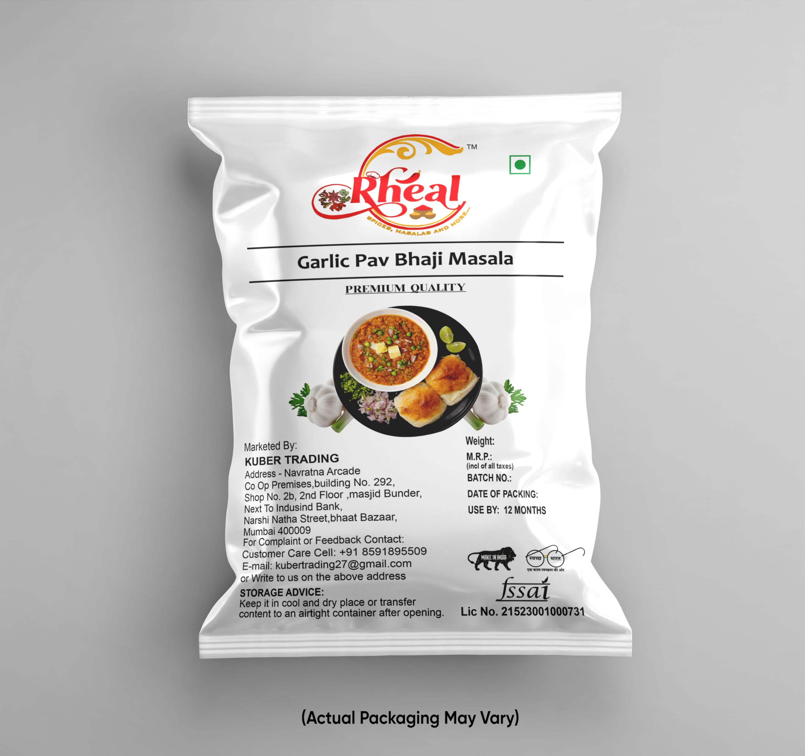 Rheal Garlic Pav Bhaji Masala - Pure & Natural Spice Blend (250g) | Authentic Indian Spice Mix for Pav Bhaji, Curries & Stir-Fries | Perfect for Home Cooking & Restaurant Use