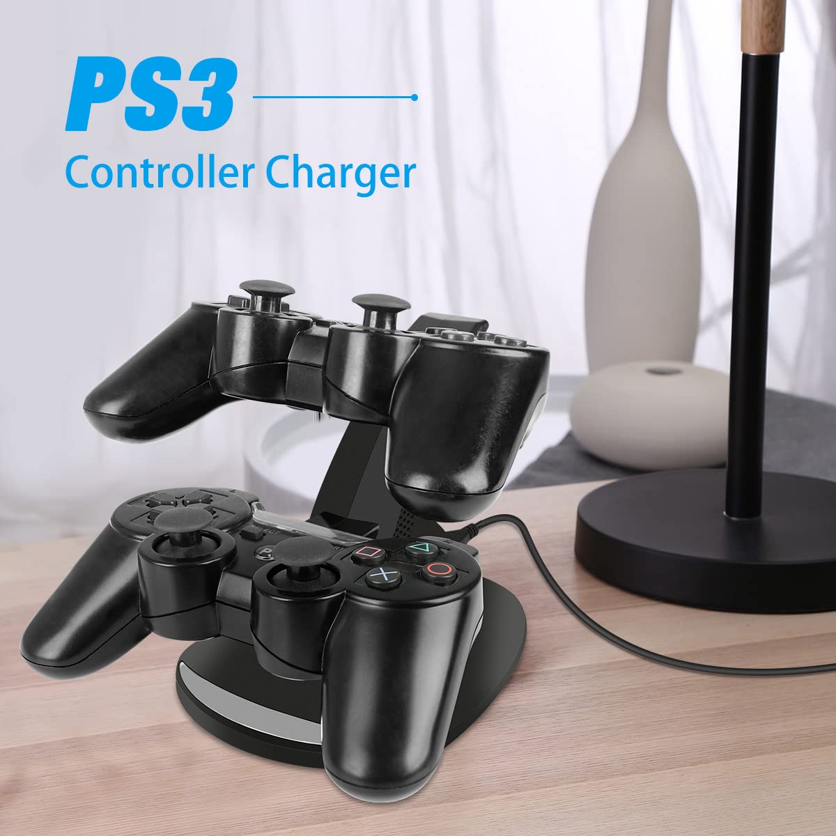 VSEER PS3 Controller Charger - Dual Charging Dock Station Stand for Playstation 3 with LED Indicators (Black) - Fast Charging for Gaming Sessions & Multiplayer Setup