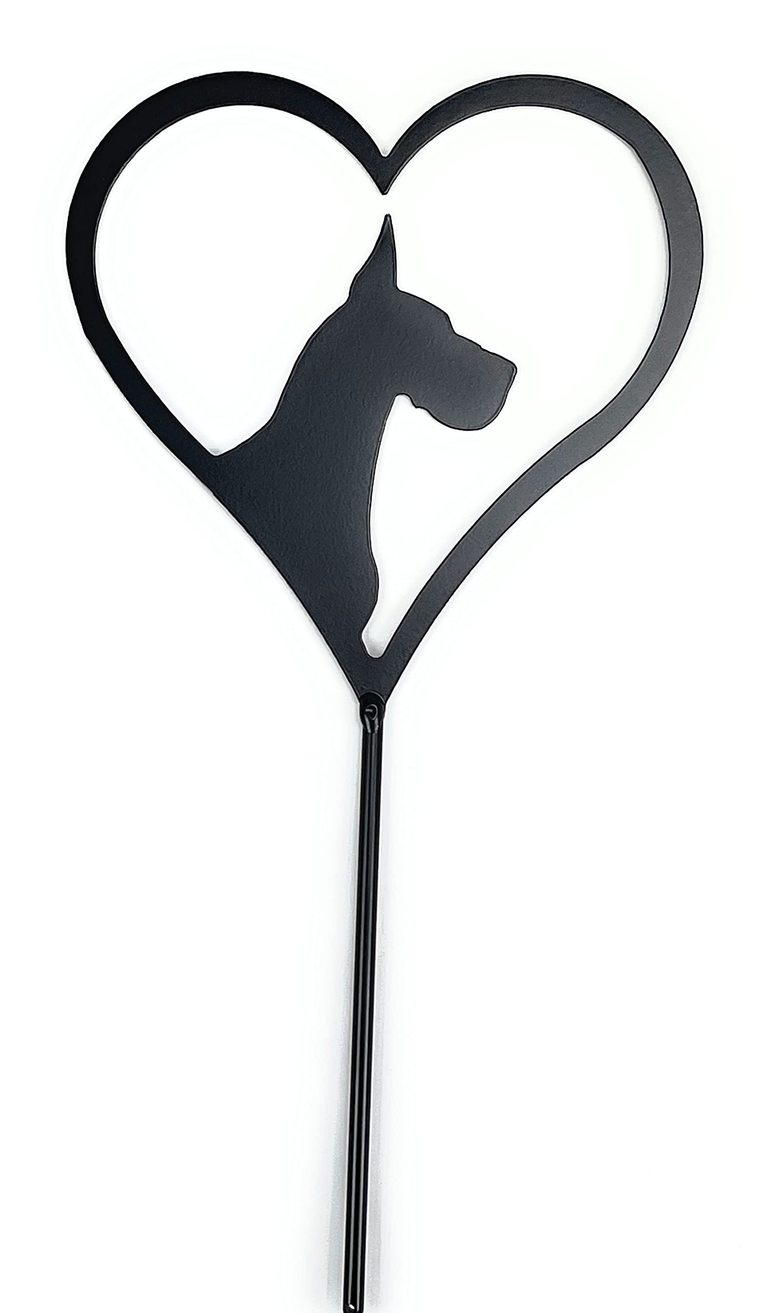 Great Dane Silhouette Metal Art - Heart Shaped Powder Coated Black Yard Stake, Grave Marker, Garden Decoration, Pet Memorial Gift