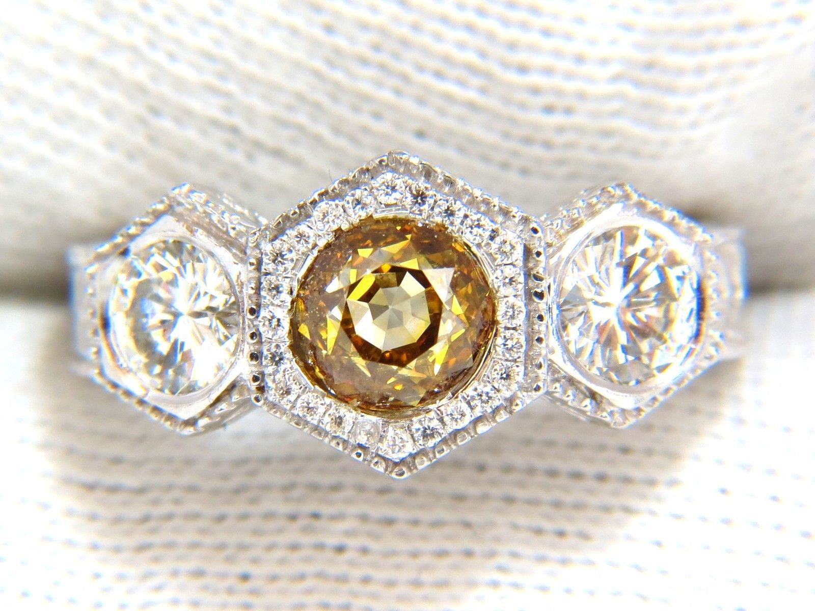 2.30CT GIA Certified Fancy Yellow Brown Diamond Ring in 18KT Edwardian Crown Deco Style - Perfect for Weddings, Anniversaries & Special Occasions