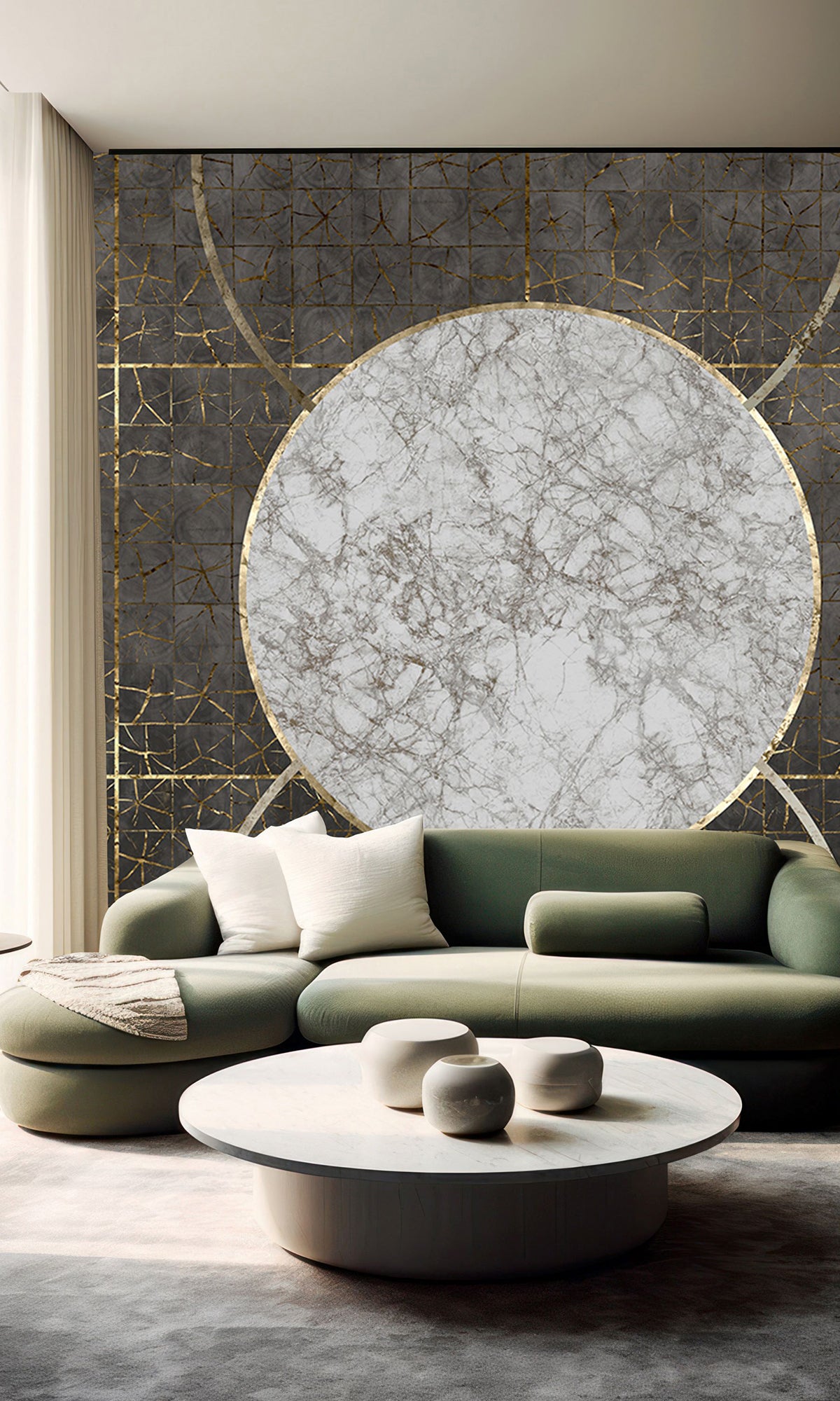 Charcoal Marbled Celestial Abstract Mural Wallpaper M2600 - Peel and Stick Removable Wallpaper for Bedroom, Living Room, Nursery Decor