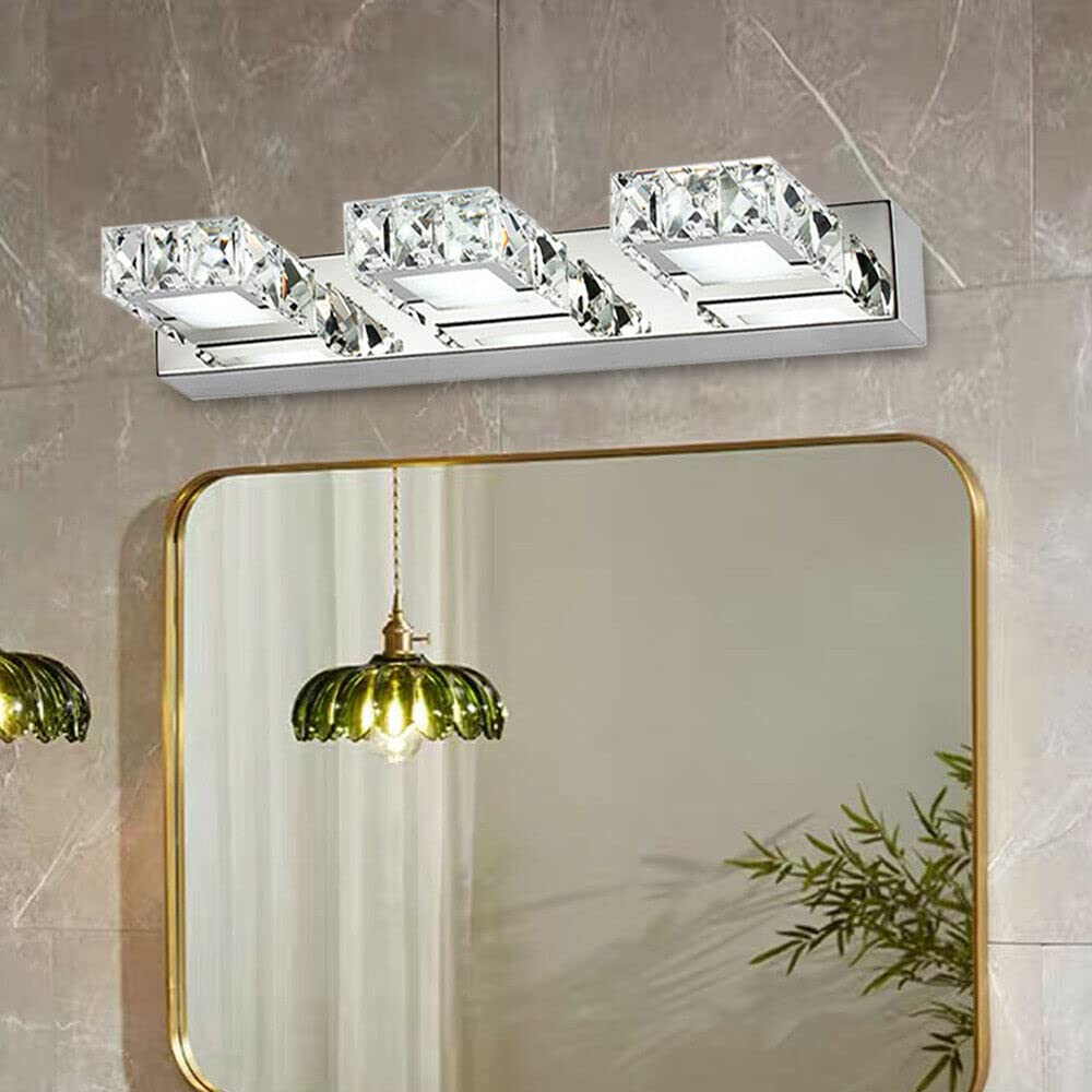 Modern Chrome LED Bathroom Vanity Light - 3 Head Square Wall Mounted Makeup Mirror Lighting Fixture for Toilet, Powder Room & Dressing Area | Cold White Light for Perfect Makeup Application & Grooming