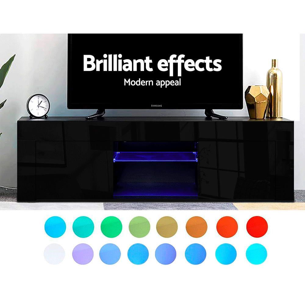 Artiss 130cm Black Angus TV Stand with LED Lights - Modern Entertainment Center for Living Room, Bedroom & Home Theater