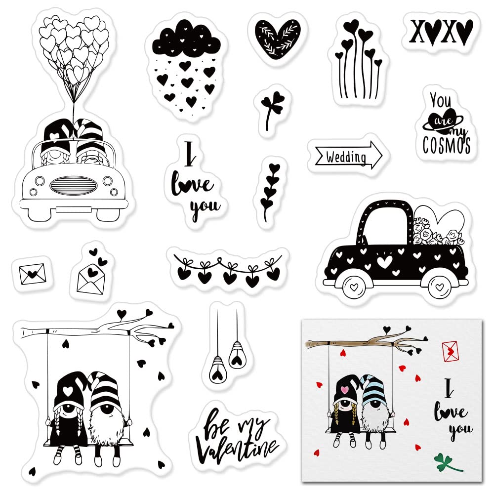 Valentine's Day Clear Rubber Stamps Set - Heart Dwarf Gnome Designs for DIY Greeting Cards, Scrapbooking & Paper Crafts | Perfect for Holiday Card Making, Album Decorations & Handmade Gift Tags