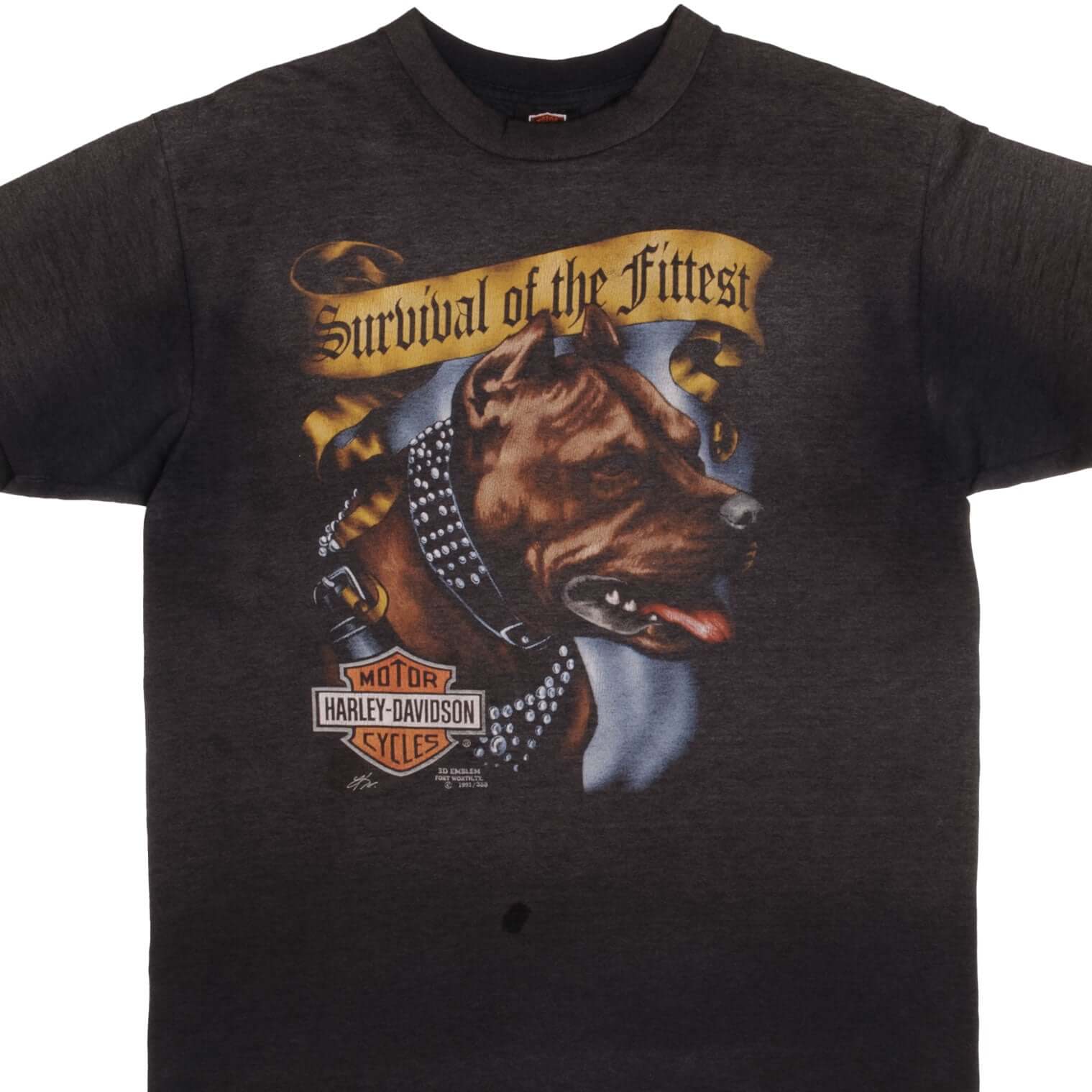 Vintage 3D Emblem Harley Davidson Pitbull T-Shirt 1991 - Medium Size, Made in USA - Perfect for Motorcycle Riders & Vintage Clothing Collectors