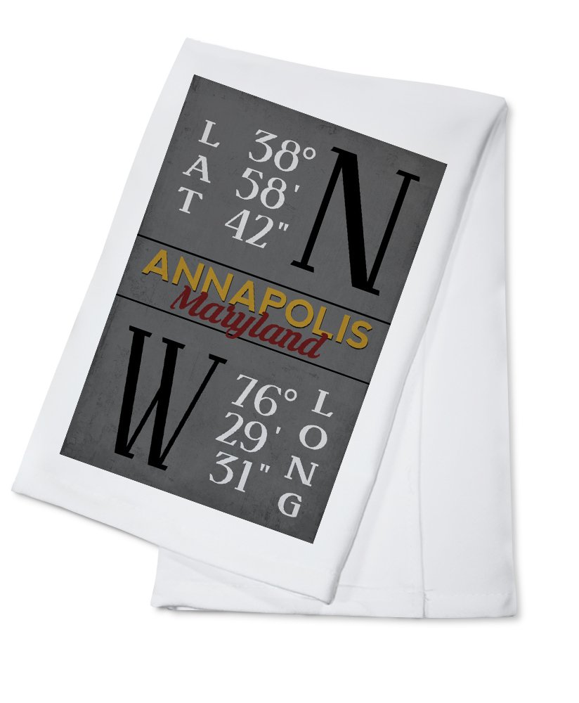 Annapolis Maryland Latitude Longitude Coordinates Tea Towel - 100% Cotton Decorative Kitchen Hand Towel with MD State Colors - Perfect for Home Decor, Gifts & Coastal Kitchen Accessories