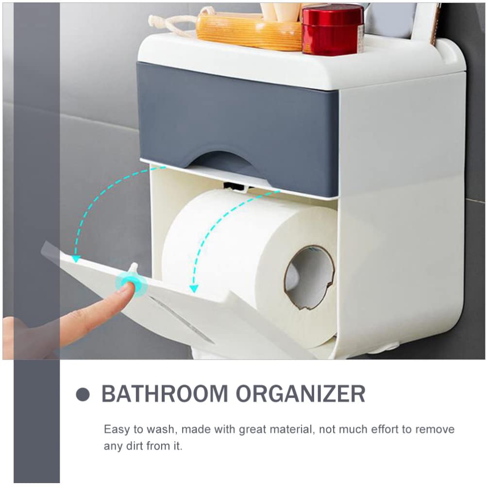 FOMIYES No-Drill Bathroom Storage Box & Toilet Paper Holder - ABS Wall-Mounted Tissue Organizer for Bathroom, Kitchen, RV - Space-Saving Shelf for Toilet Rolls, Facial Tissues & Bath Essentials