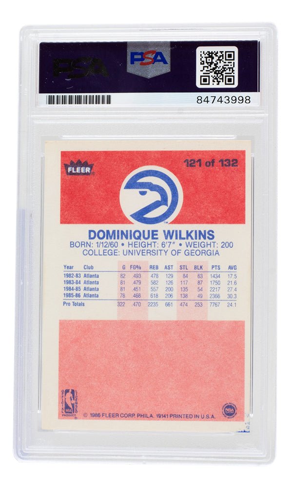 Dominique Wilkins Autographed 1986 Fleer Rookie Card #121 - Atlanta Hawks NBA 75th Anniversary - PSA/DNA Gem Mint 10 - Perfect for Sports Memorabilia Collections & Basketball Fan Gifts