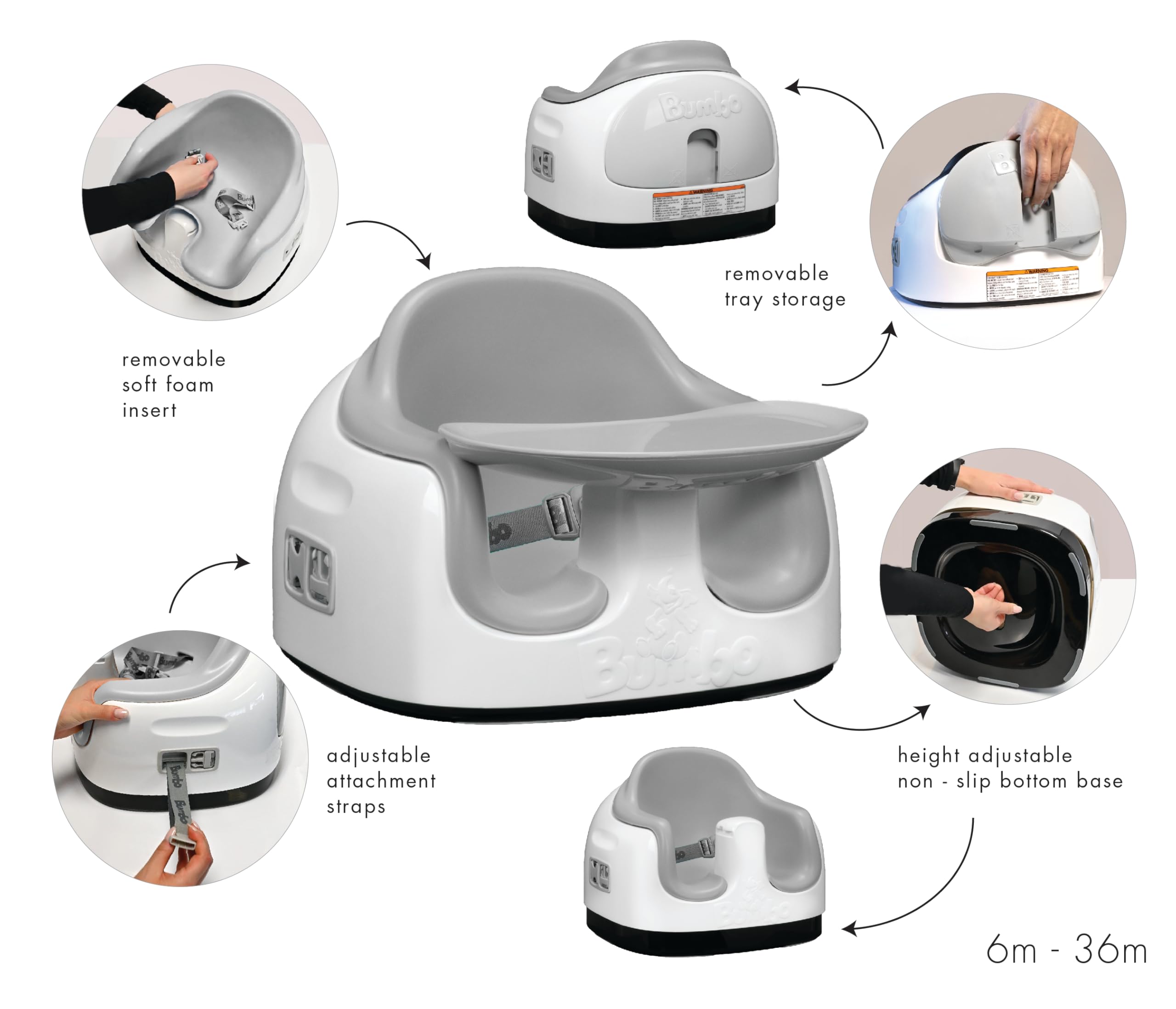 Bumbo Multi Seat Baby Floor Sitter - Cool Grey for Infants 4-12 Months | Perfect for Playtime, Learning & Feeding Support