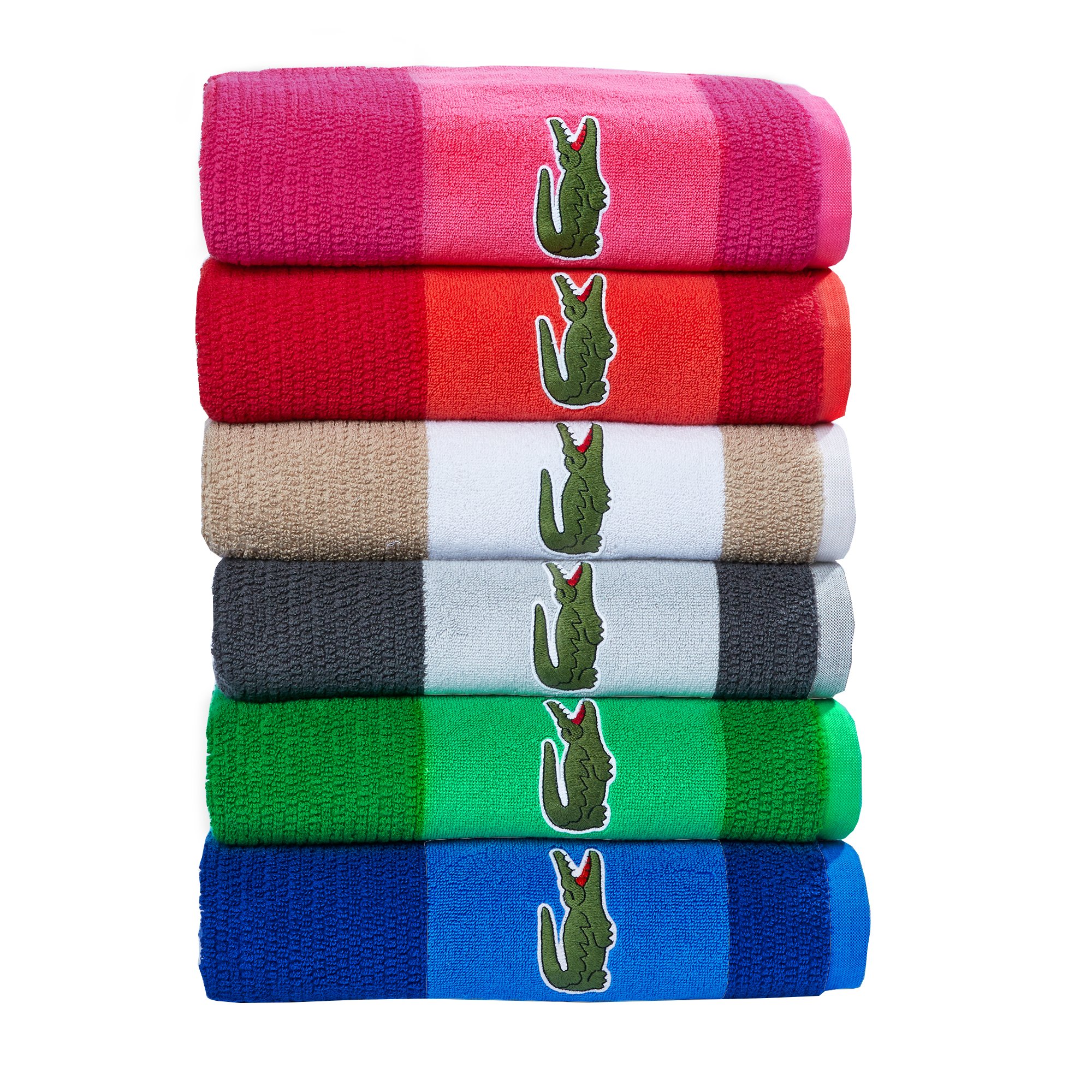 Lacoste Match Cotton Striped Bath Towel - Soft, Absorbent & Quick-Drying for Spa, Pool & Beach Use