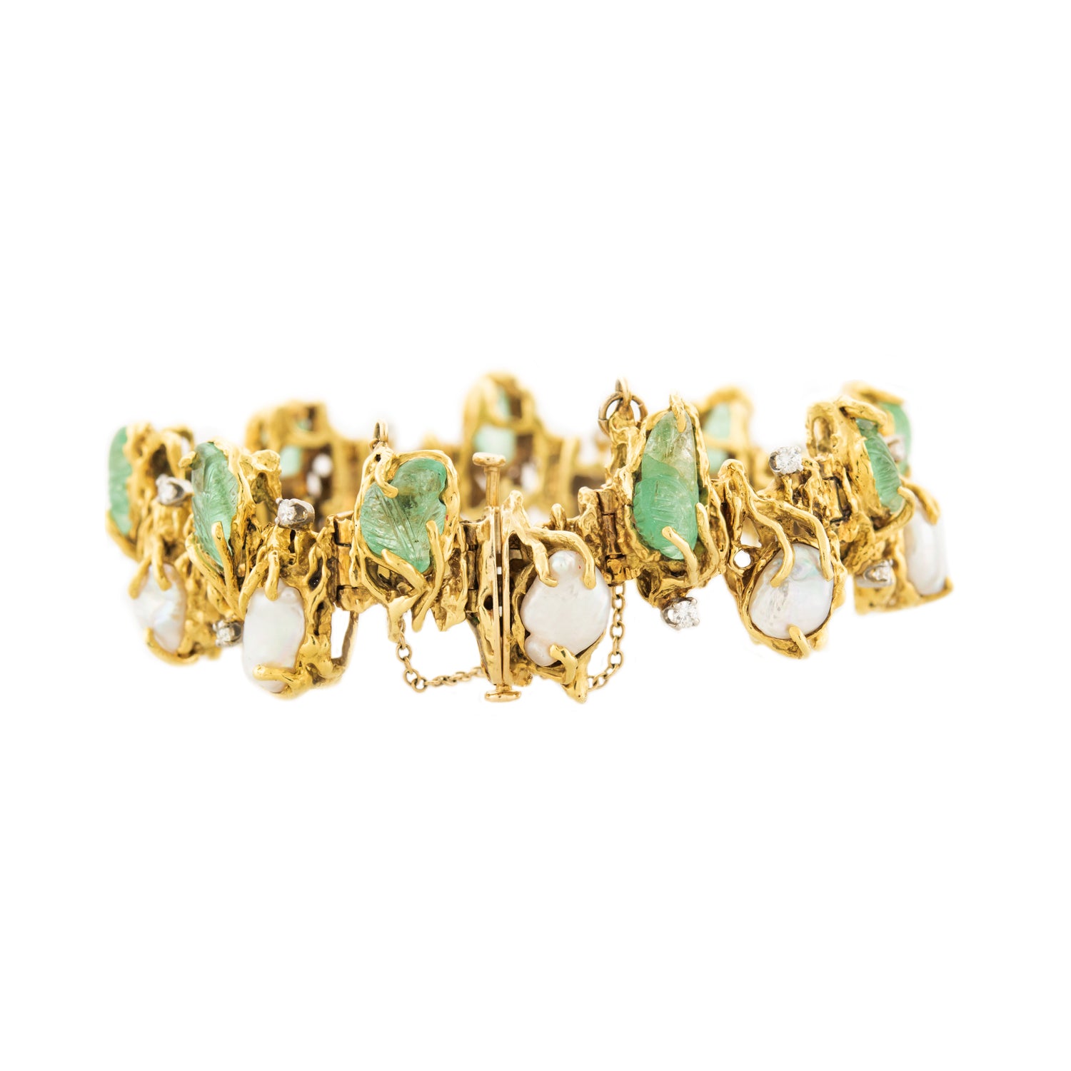 Vintage 18k Gold Emerald Pearl Diamond Bracelet for Women - Elegant Jewelry Gift for Anniversary, Wedding & Special Occasions