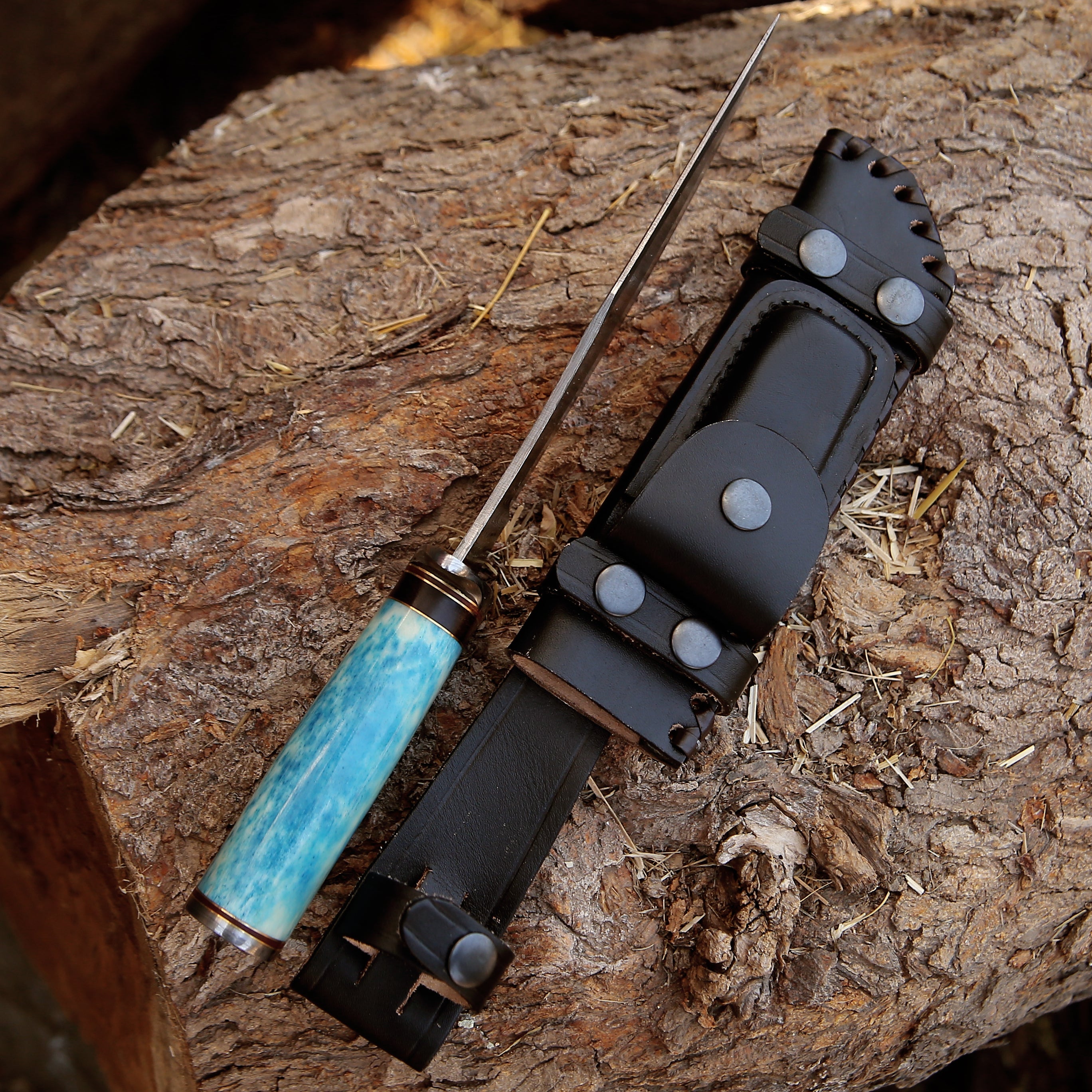 Premium Ultimatum Bowie Knife with Exotic Camel Bone Handle & Leather Sheath - Hunting, Camping, Survival & Outdoor Adventure Essential