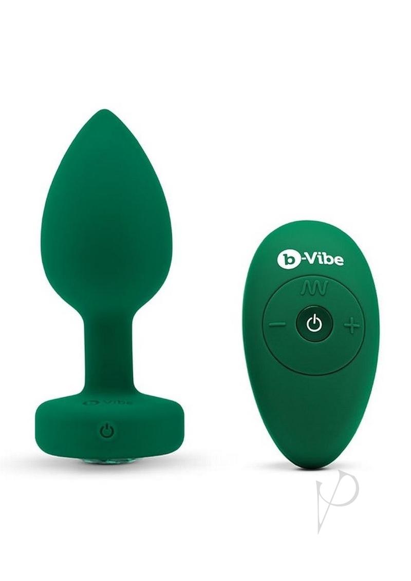 B Vibe Rechargeable Vibrating Jewel Plug with Remote Control - Silicone Anal Plug for Men & Women - Medium/Large Size - Emerald Green - Perfect for Couples Play & Solo Pleasure