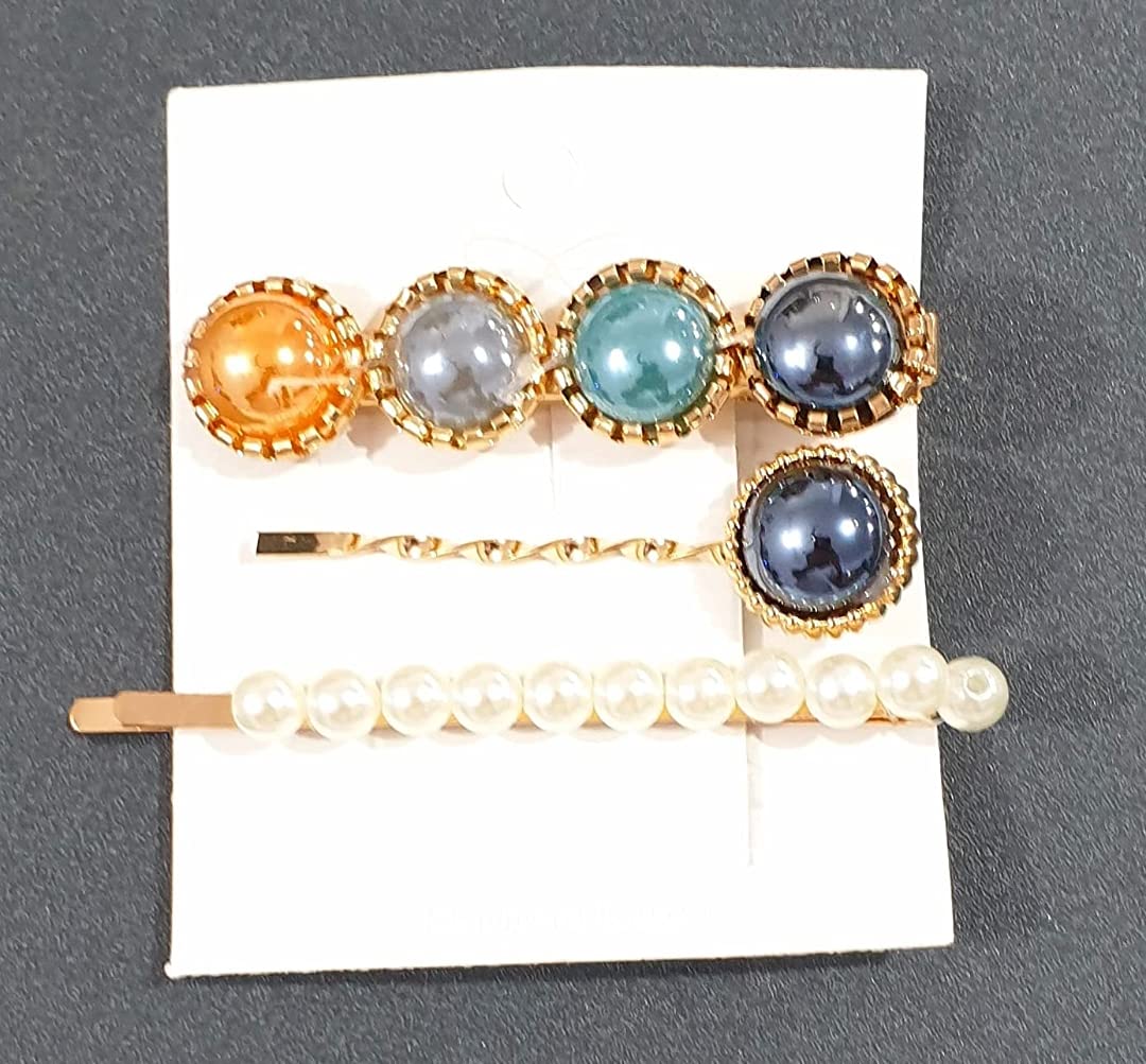 Elegant Korean Style Pearl Hair Clips for Women - Rhinestone Hair Barrettes & Hairpins Set of 3 (CLIP-2) | Perfect for Weddings, Parties & Everyday Fashion Accessories