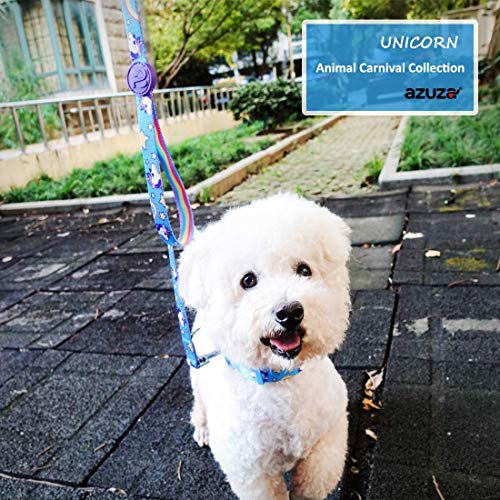 Azusa Adjustable Dog Collar and Leash Set for Large Dogs - Blue Rainbow Unicorn Pattern Pet Accessories | Perfect for Walking, Training & Outdoor Adventures