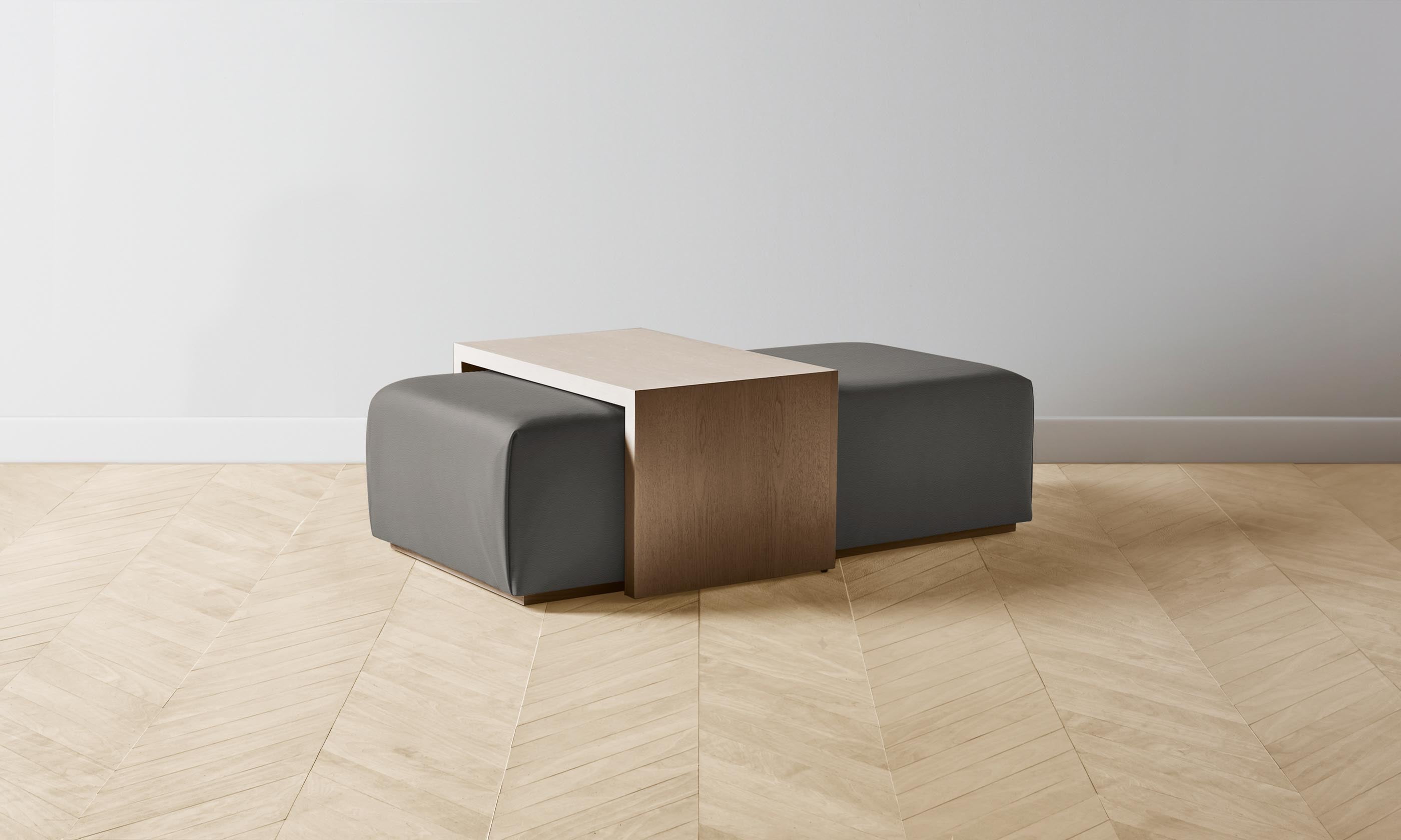 The Bowery Ottoman - Premium Pebbled Leather Ash Gray Footrest Stool for Living Room, Bedroom & Office - Modern Home Decor & Comfortable Seating Solution