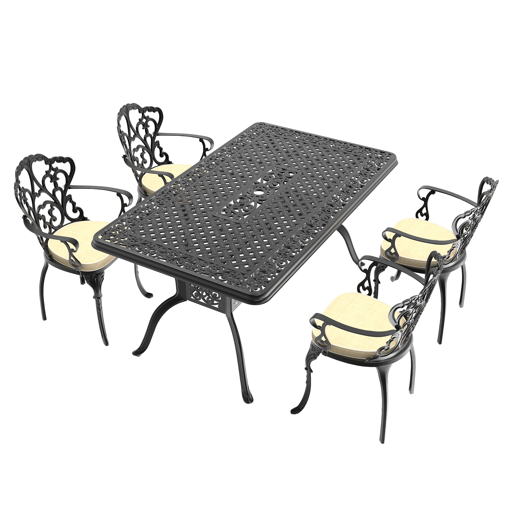 5-Piece Cast Aluminum Patio Furniture Set with Cushions (Random Colors) - Outdoor Dining & Lounge Set for Garden, Poolside & Backyard Relaxation