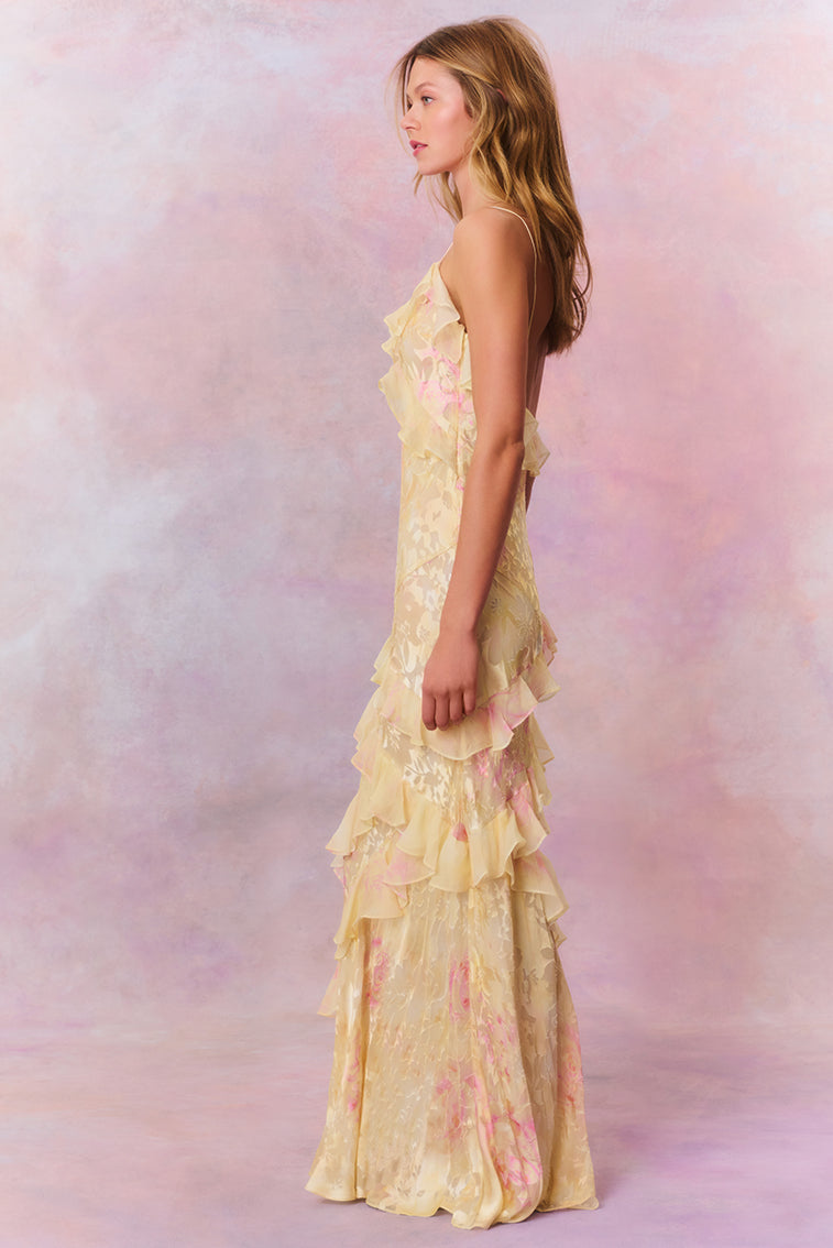 Elegant Rialto Floral Chiffon Maxi Dress for Women - Summer Beach Wedding Party & Vacation Outfit