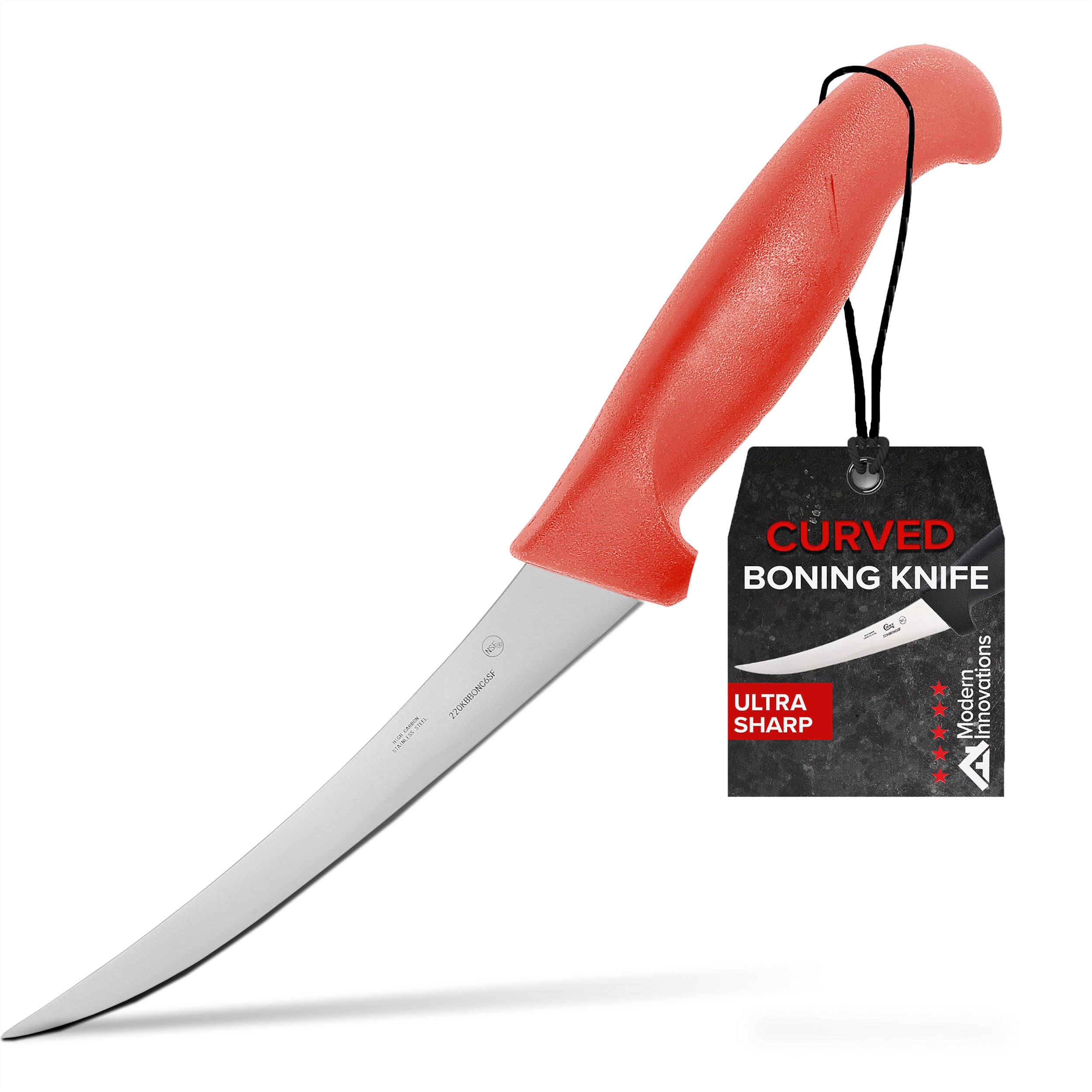 Premium 6 Inch Boning Knife - Ultra Sharp Stainless Steel Blade for Meat Cutting, Deboning & Filleting | Ergonomic Red Plastic Handle | Professional Butcher Knife for Home Kitchen & BBQ | Perfect for Beef, Poultry, Fish and Game Processing