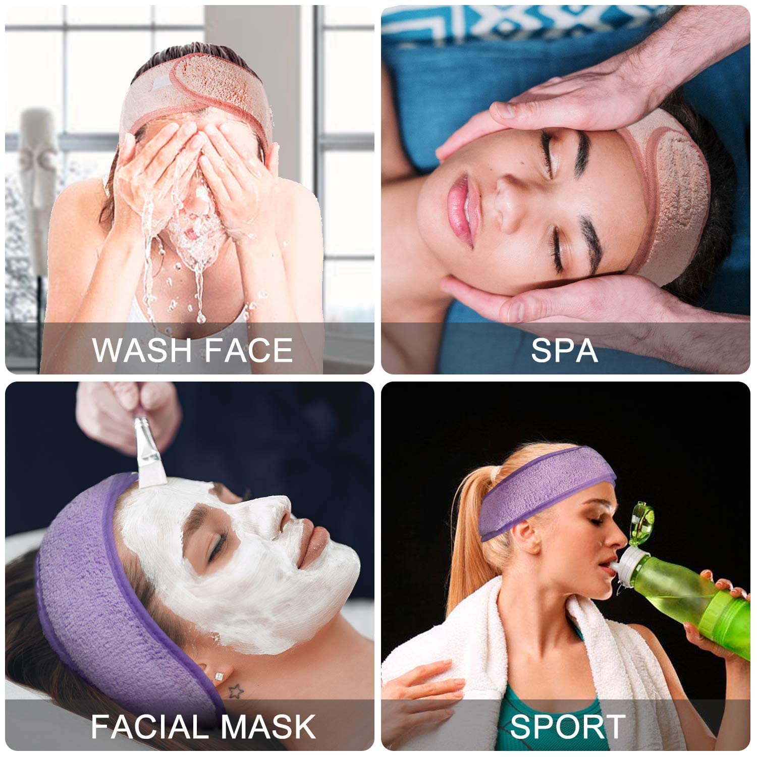 Zhunmun Stretchable Polycotton Adjustable Headband for Women - Soft Makeup & Spa Head Wrap, Facial Hair Band for Skincare, Washing Face, Salon & Relaxation (2-Pack, Multicolor) - Perfect for Home Spa, Beauty Routine & Daily Skincare