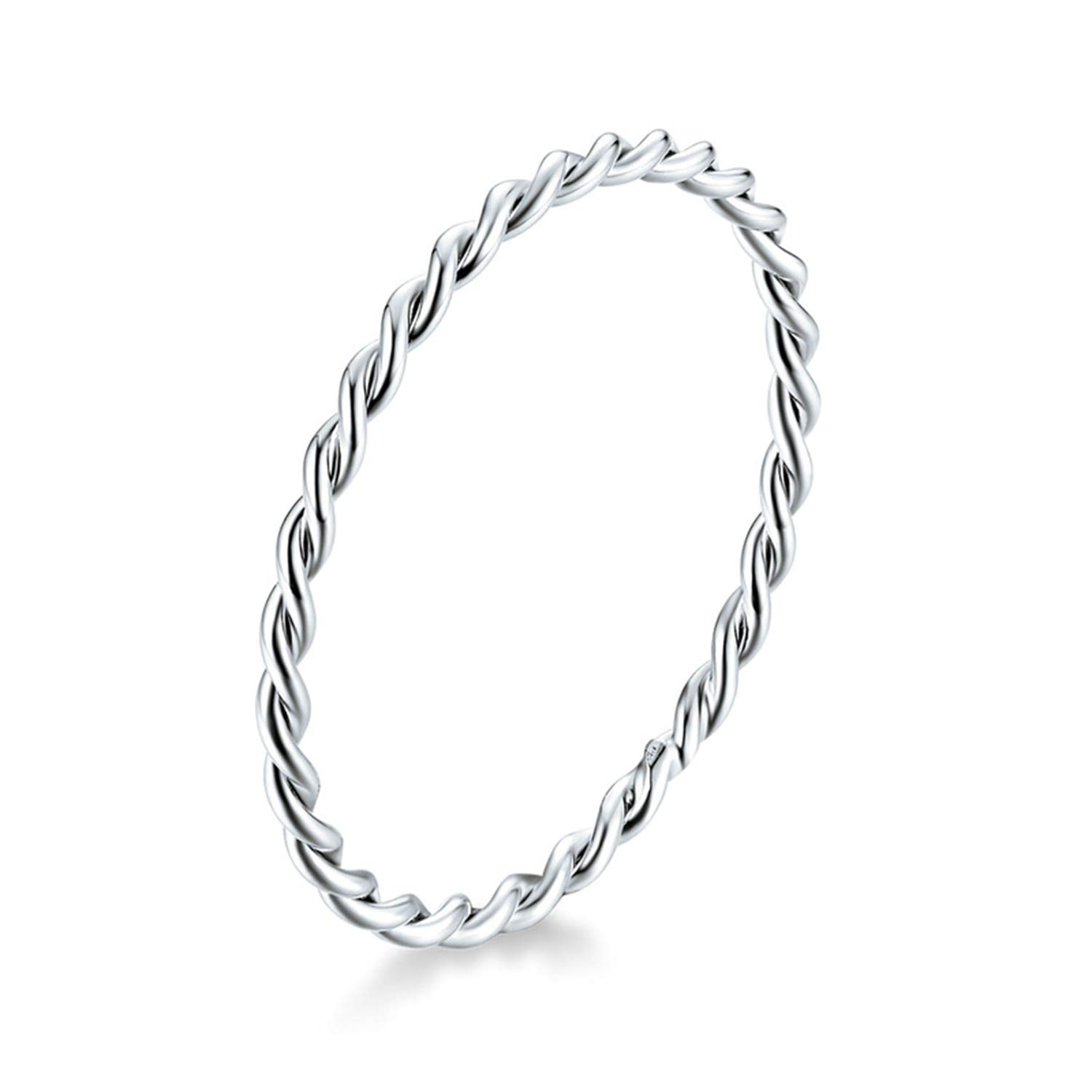 AOFFLY S925 Sterling Silver Rings for Women - 10mm Simple Braided Stackable Silver Ring | Elegant Everyday Jewelry for Layering & Gift Giving