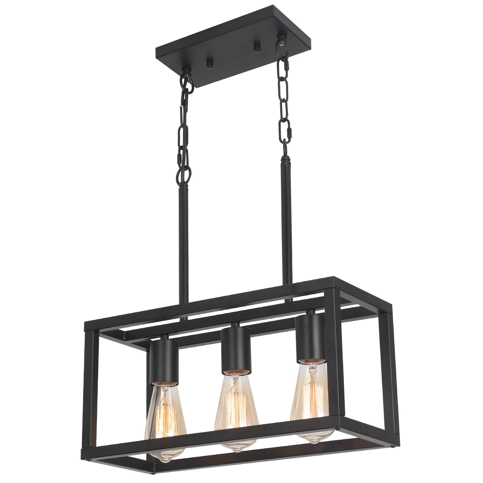 MUEOF 3-Light Black Farmhouse Pendant Lighting - Adjustable Height Industrial Island Chandelier for Kitchen, Dining Room, Bar & Living Room | Modern Rustic Ceiling Light Fixture for Home Decor