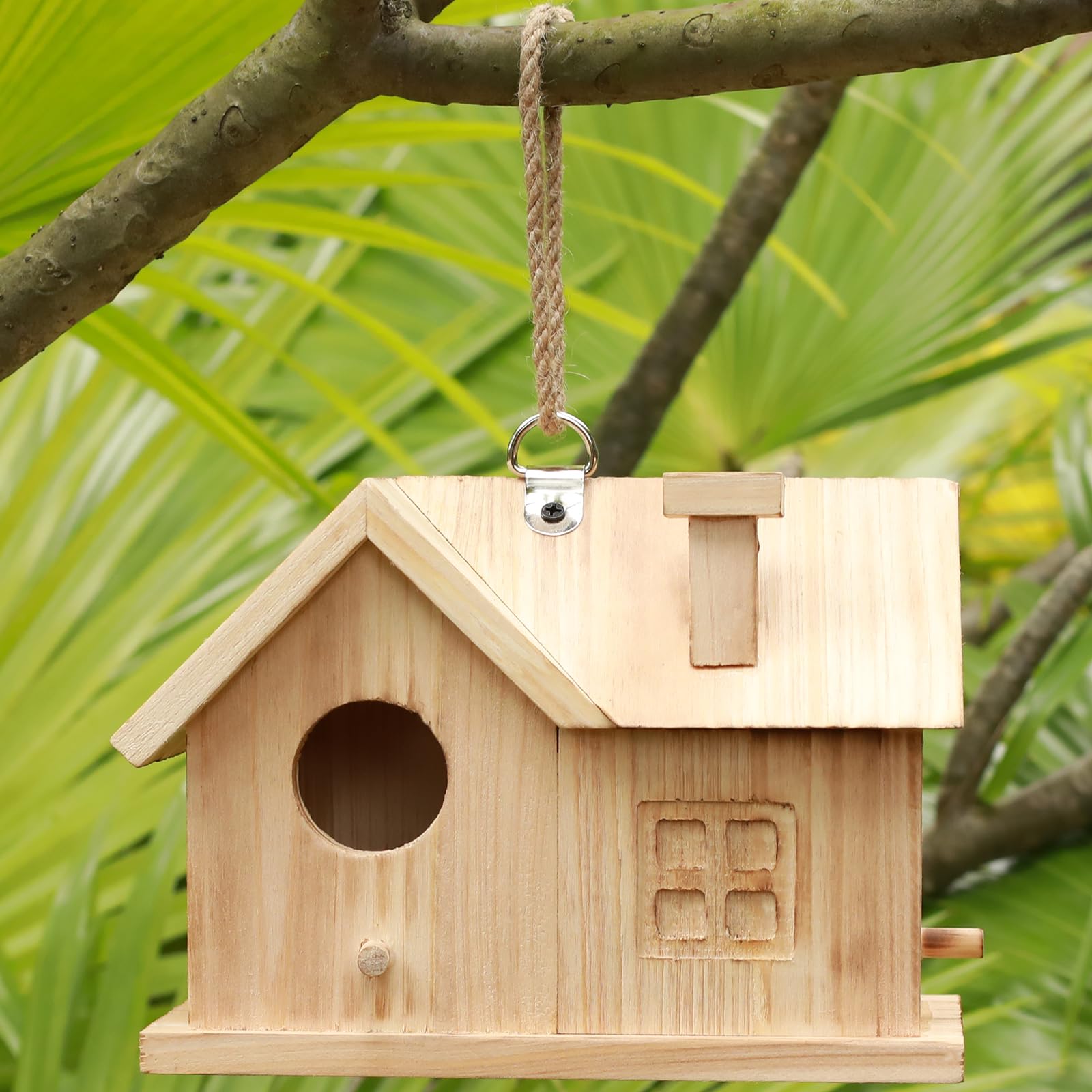 STARSWR Unfinished Wooden Hanging Bird House for Outdoors - DIY Paintable Birdhouse for Small Birds & Hummingbirds - Weatherproof Shelter with Easy Cleaning - Perfect for Garden, Patio, and Backyard Decoration