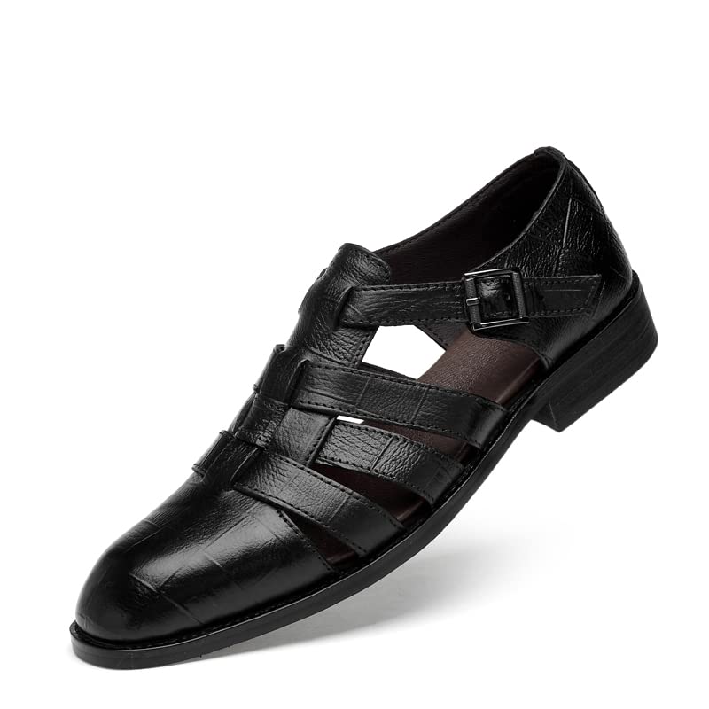 Premium Men's Business Dress Leather Shoes - Breathable Hollow Pointed Toe with Buckle - 1st Layer Cowhide for Summer Comfort | Office Wear, Formal Occasions & Special Events