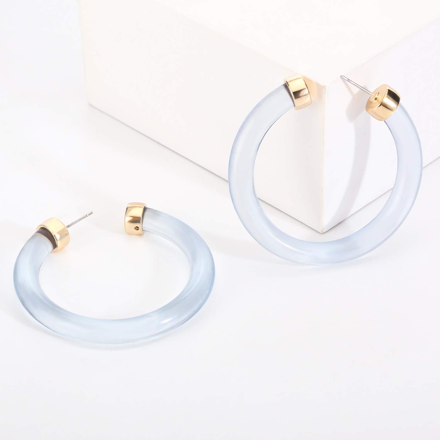 Transparent Color Lucite Resin Hoop Earrings - Acetate Statement Drop Earrings for Women | Trendy Fashion Jewelry for Parties, Weddings & Everyday Wear