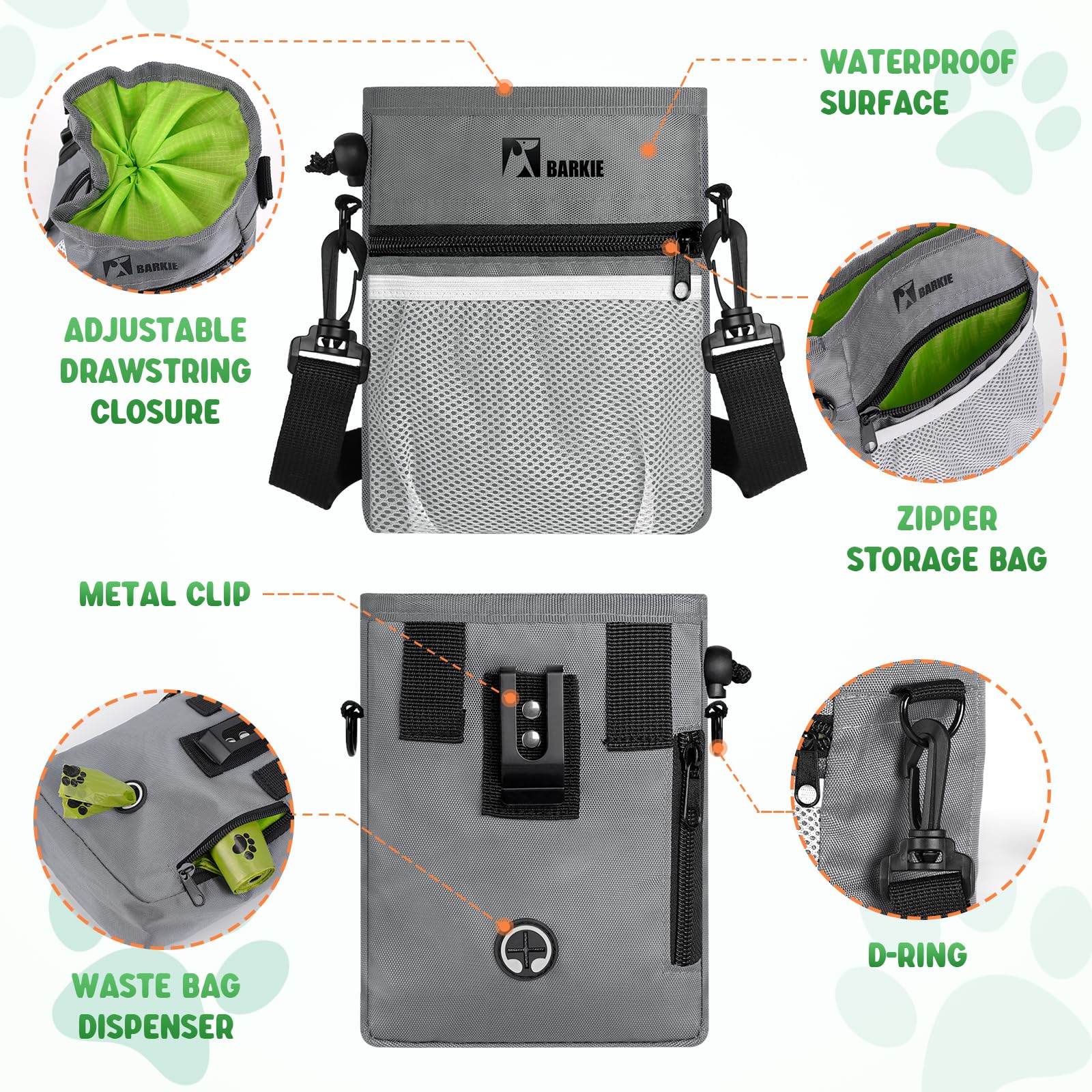 BARKIE Dog Training Kit - Treat Pouch, 2 Clickers & Positive Reinforcement Guide (Grey) | Perfect for Obedience Training, Puppy Classes & Outdoor Adventures