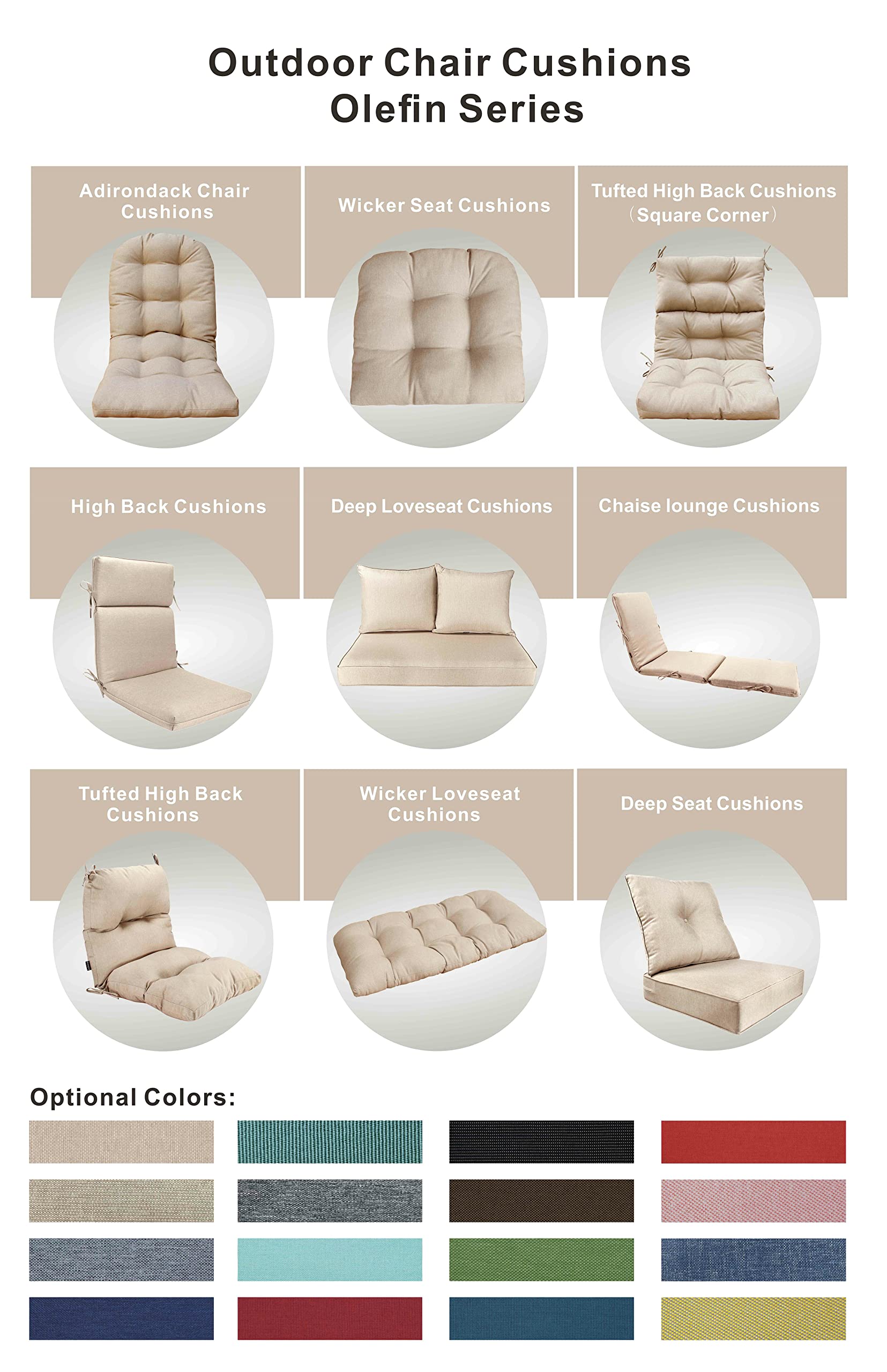 BOSSIMA High Back Chair Cushions for Indoor & Outdoor Use - Durable Olefin Fabric in Taupe - Perfect Replacement Cushions for Patio Chairs, Lounge Seating & Garden Furniture