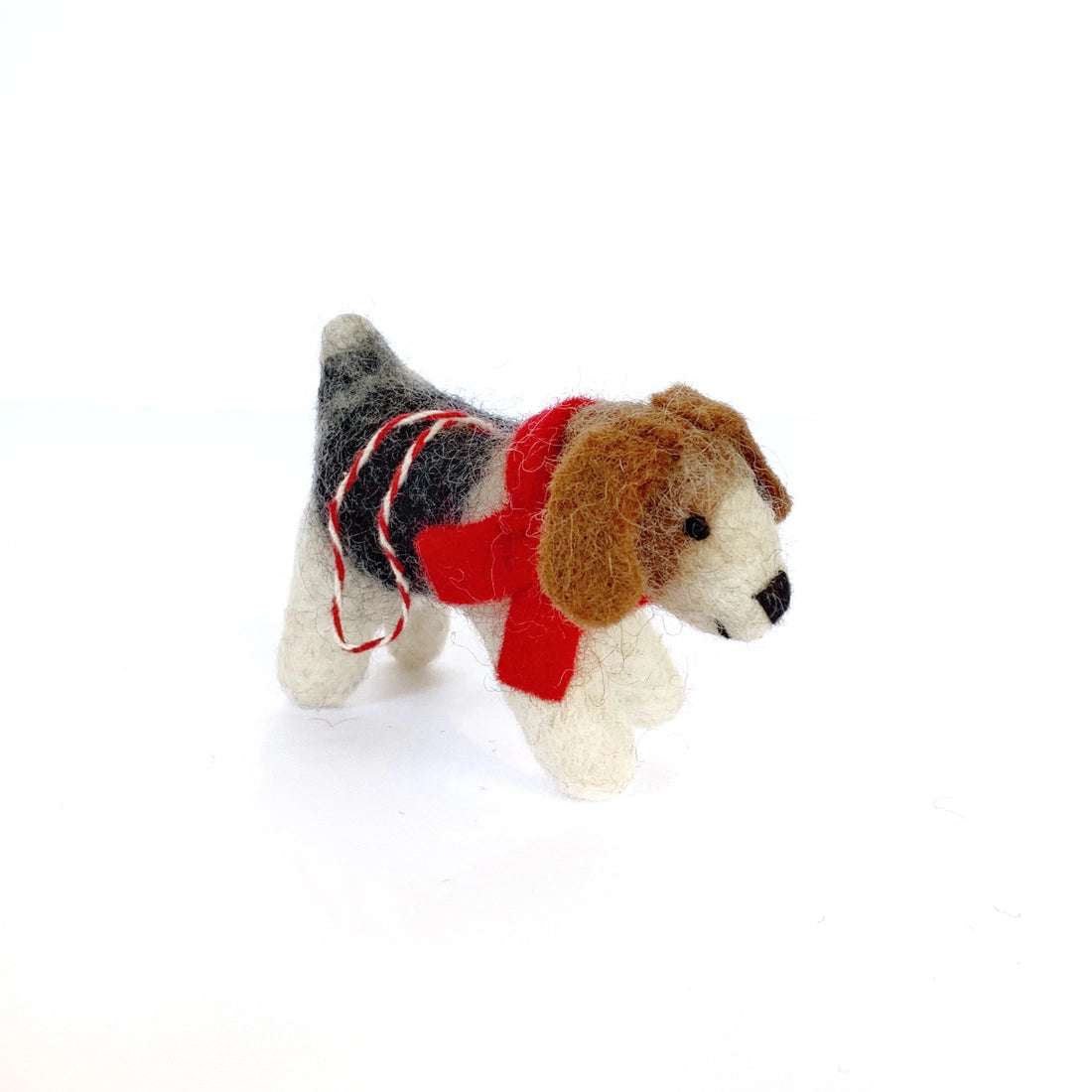 Handmade Red Scarf Dog Felt Ornament - Christmas Tree Decoration, Holiday Home Decor, Pet Lover Gift