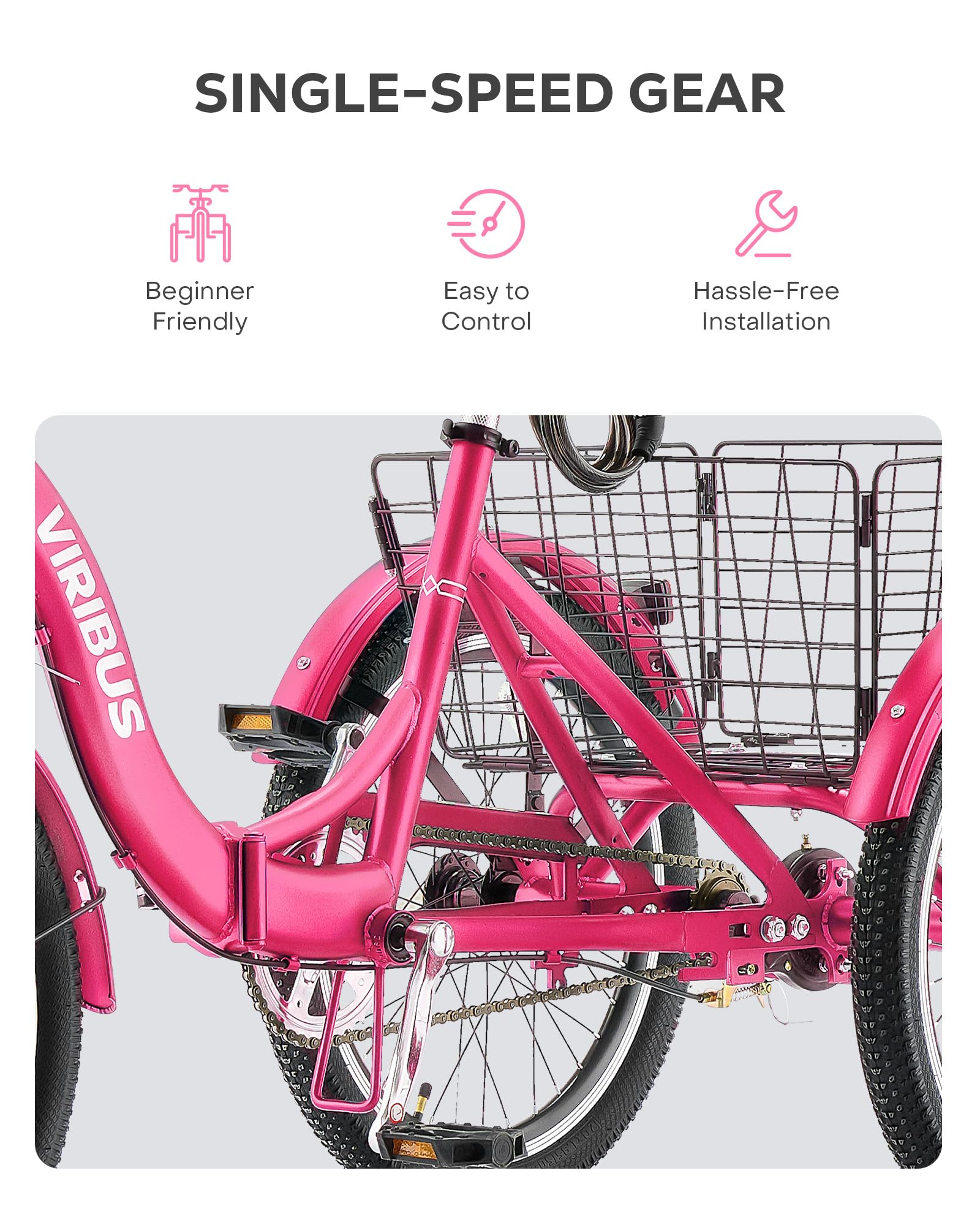Viribus 20 Inch Folding Adult Tricycle - 1/7 Speed 3 Wheel Bike with Lock, 330lb Capacity - Foldable Trike for Men, Women & Seniors - Perfect for Commuting, Grocery Shopping & Outdoor Recreation