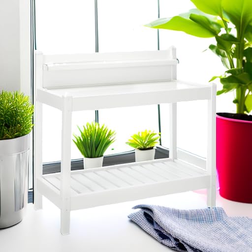 Durable PVC Vinyl Indoor/Outdoor Potting Bench with Shelf - White - Perfect for Gardening, Plant Care & Storage of Tools & Accessories - Ideal for Patio, Greenhouse & Backyard Use