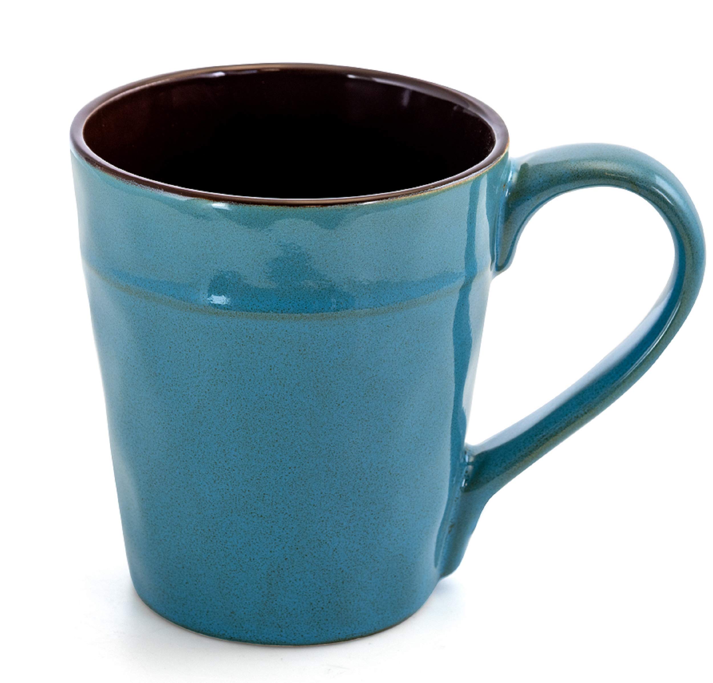 Elama Sea Glass 16-Piece Round Stoneware Dinnerware Set in Turquoise - Elegant Dinner Plates, Bowls & Mugs for Home, Restaurant, or Beachside Dining