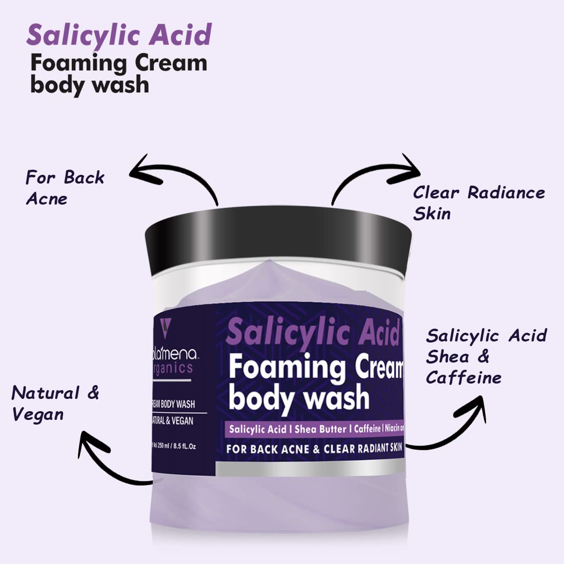 Volamena Salicylic Acid 0.5% Foaming Body Wash - Gentle Exfoliating & Hydrating Cream Cleanser for Acne-Prone Skin (250ml) | Perfect for Daily Shower & Back Acne Treatment