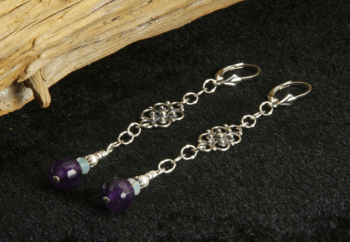 Amethyst Gemstone Crystal Beaded Earrings for Women - Elegant Purple Dangle Earrings - Healing Crystal Jewelry for Meditation, Yoga & Spiritual Gifts