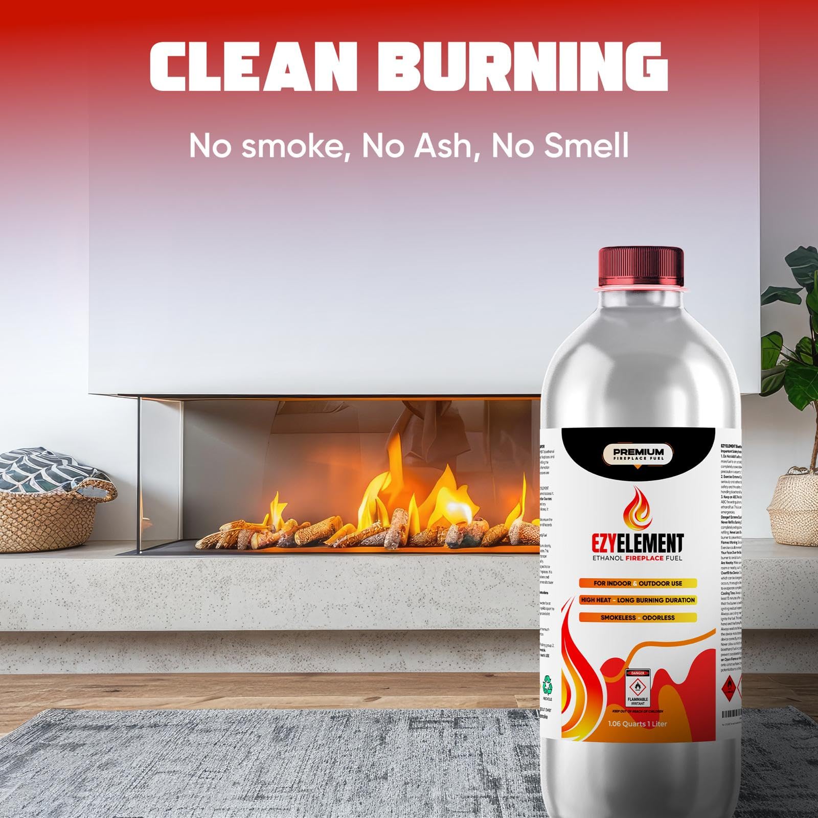 Clean Burning Bioethanol Fireplace Fuel - 12 x 1 Liter Odorless & Smokeless Ethanol Fuel for Tabletop Fire Pits | Renewable Eco-Friendly Fireplace Burner | Perfect for Indoor/Outdoor Decoration, Patio Heating & Ambiance Lighting