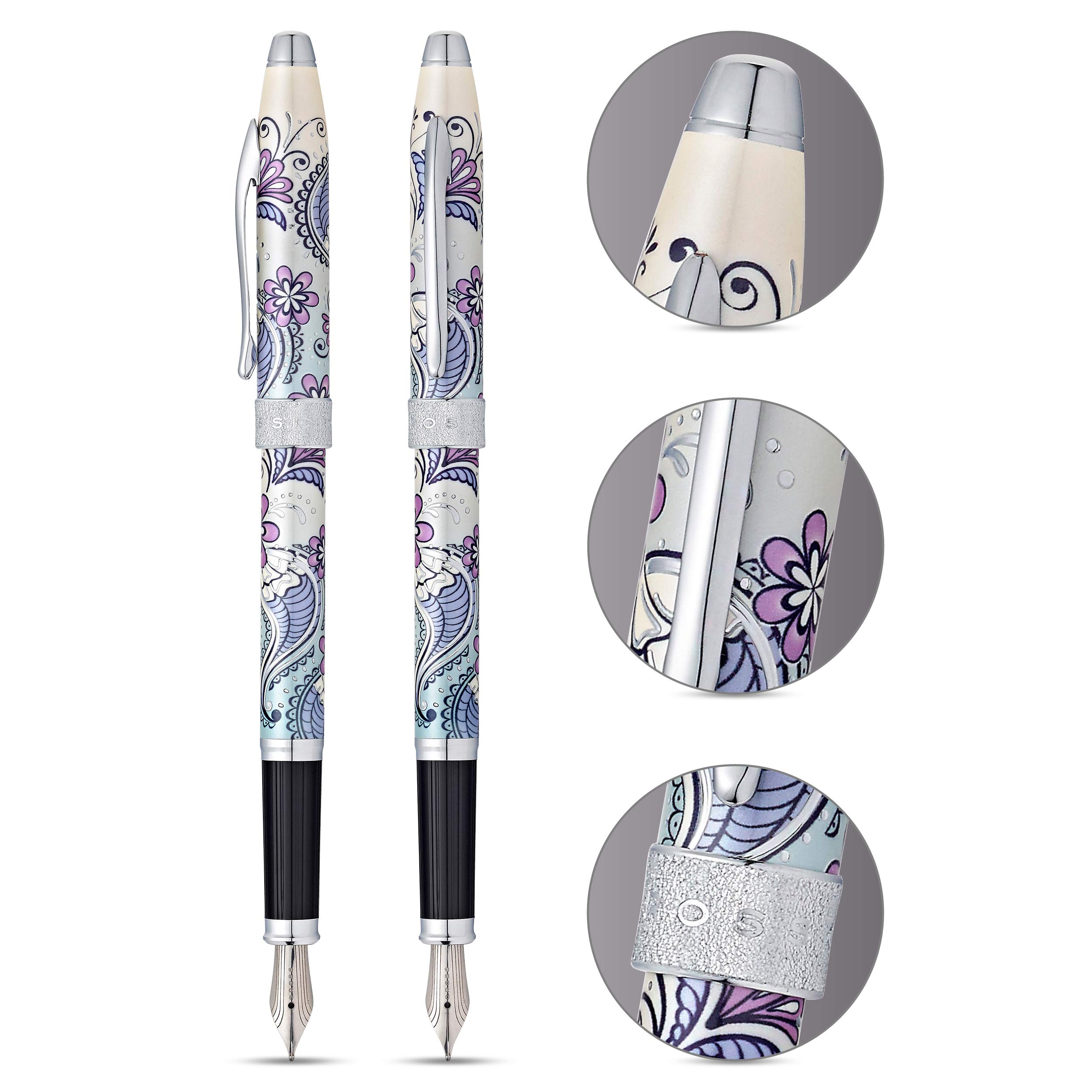 Premium Refillable Fountain Pen with Medium Nib - Cross Botanica Purple Orchid, Luxury Gift Box Included | Perfect for Writing, Journaling, Calligraphy & Elegant Gifts