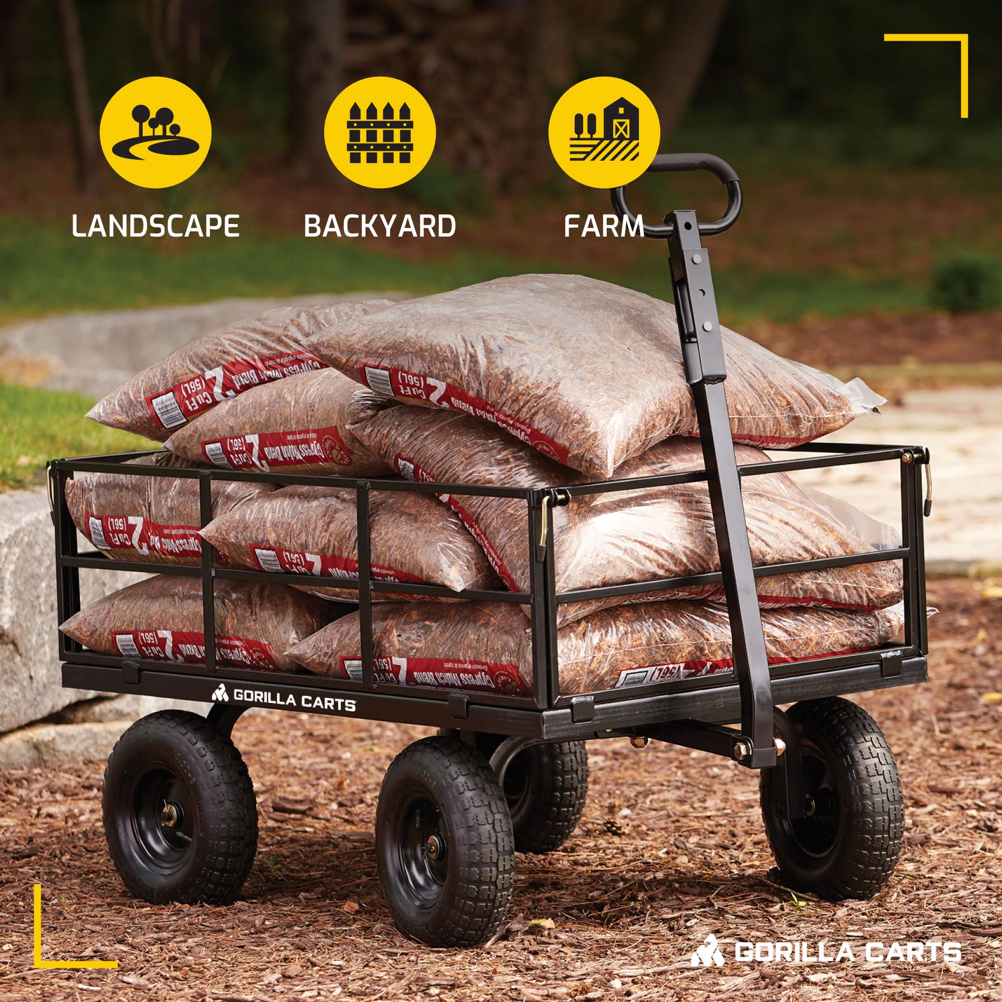 Heavy Duty Gorilla Carts Utility Wagon - 1200 LB Capacity All Terrain Garden Cart for Outdoor Work, Landscaping & Yard Hauling - Black