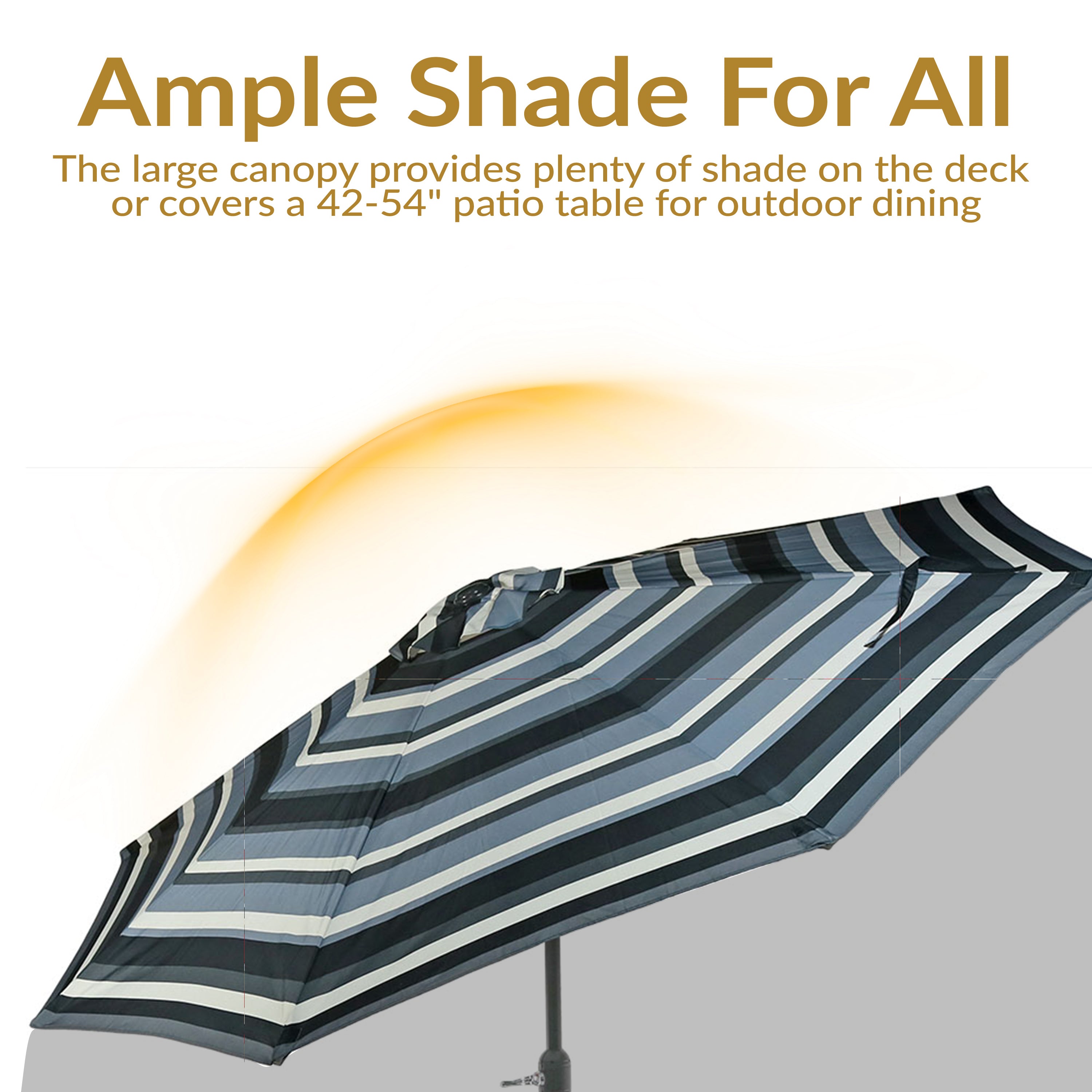 Sunnydaze 9-Foot Striped Outdoor Patio Umbrella with Push Button Tilt & Easy Crank Lift - Perfect for Poolside, Backyard, Garden, and Deck Shade