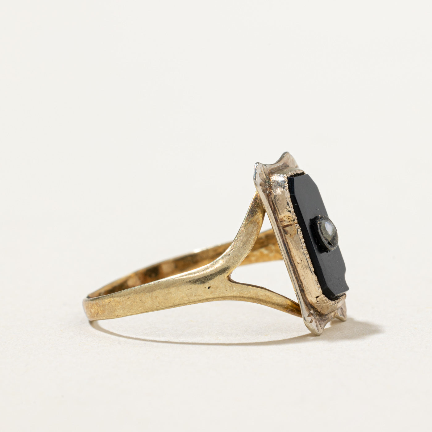 Onyx & Seed Pearl Tapered Ring - 0.55ctw Black Onyx & Pearl Ring - Size 5.25 - Elegant Stackable Ring for Women - Perfect for Weddings, Anniversaries & Special Occasions