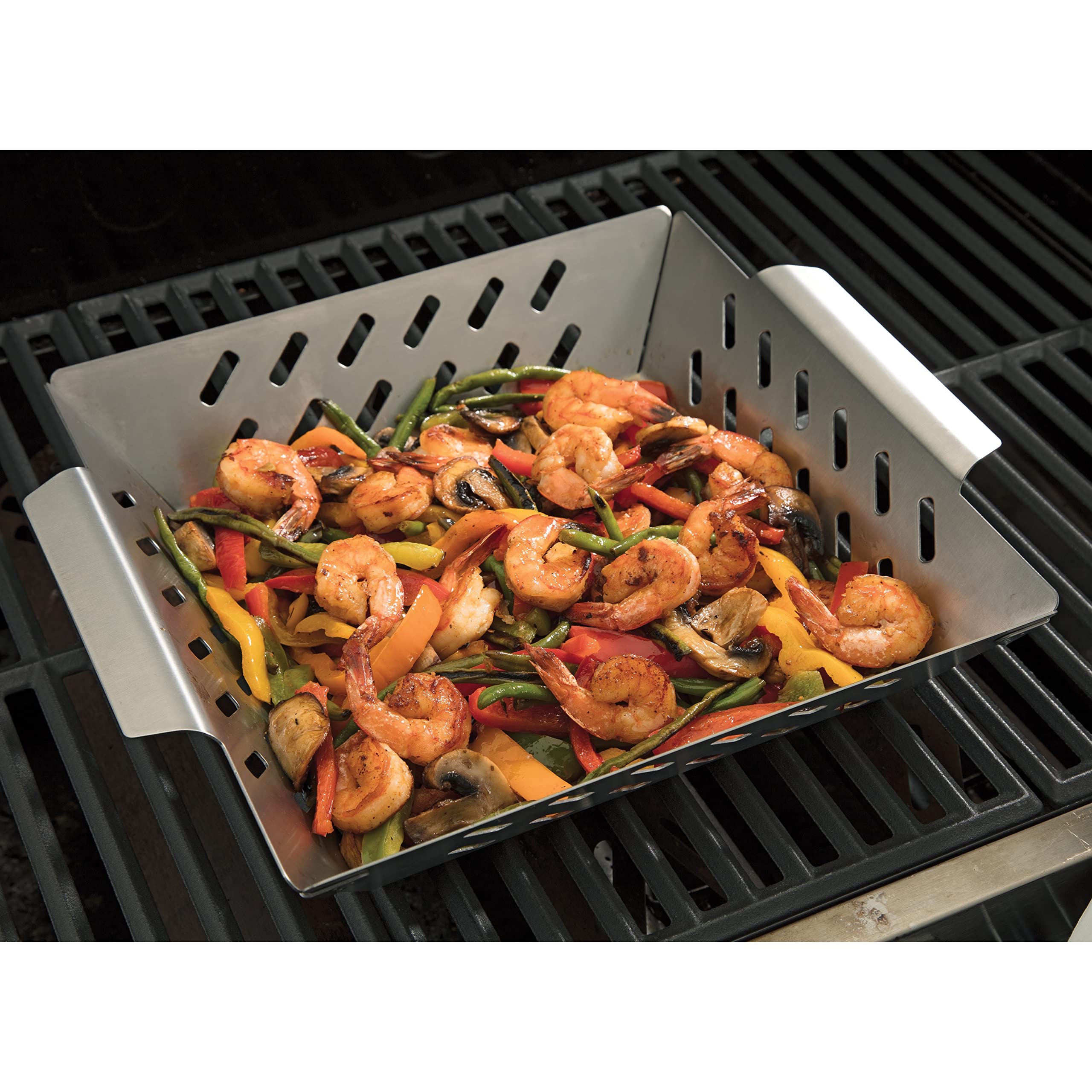 Cuisinart CGWM-019 Stainless Steel BBQ Wok with Built-in Handles - Heavy Duty Grilling Basket for Vegetables, Seafood & Meat - Perfect for Outdoor Cooking, Camping & Backyard BBQs
