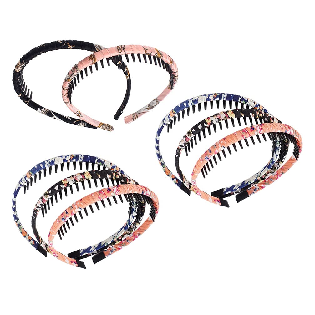 FOMIYES 8Pcs Floral Non-Slip Teeth Comb Headband for Women & Girls - Elastic Hair Hoop for Face Washing, Bathroom, Salon & Spa - Fashion Hair Accessories for Daily Use, Makeup & Skincare Routine